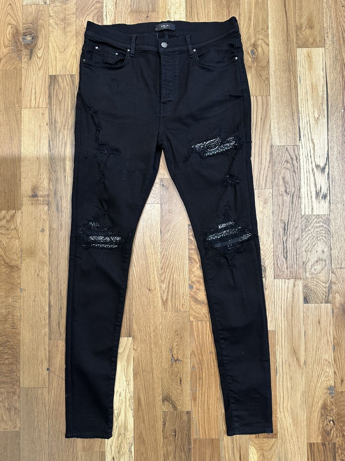 Amiri Amiri MX1 Black Paisley Black Denim Jeans Size 29