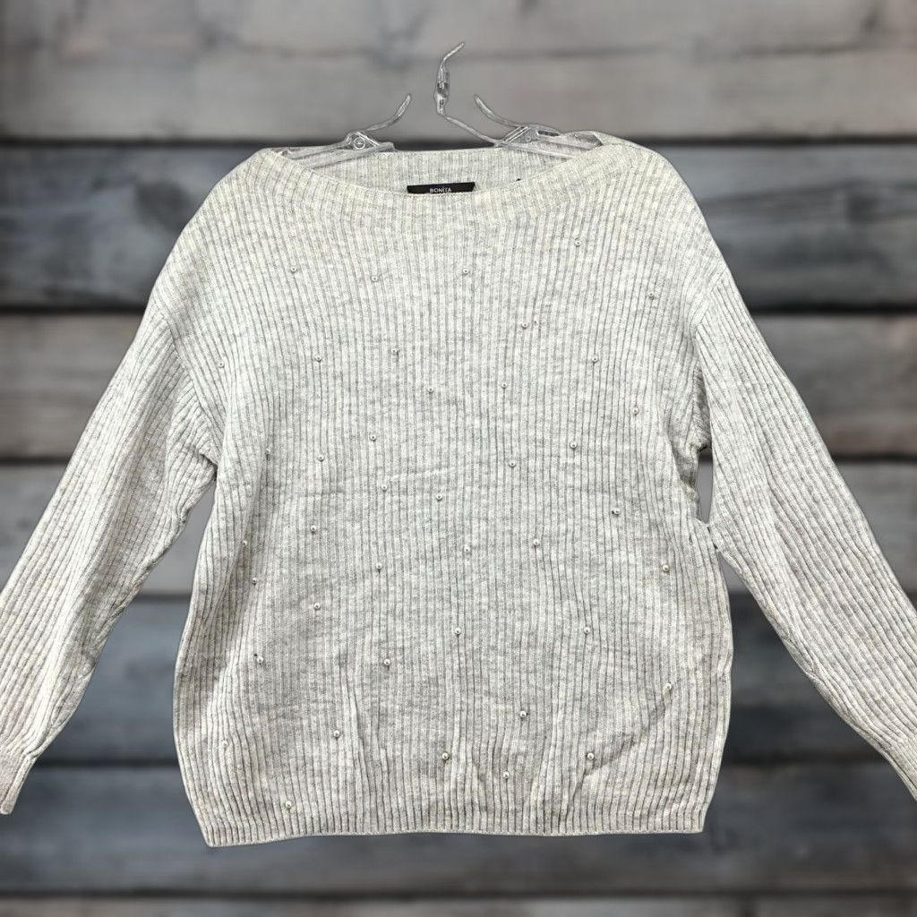 Vintage Bonita Ribbed Pearl Sweater Womens M Wool Blend Gray Boat Neck Pullover Size M / US 6-8 / IT 42-44 - 1 Thumbnail