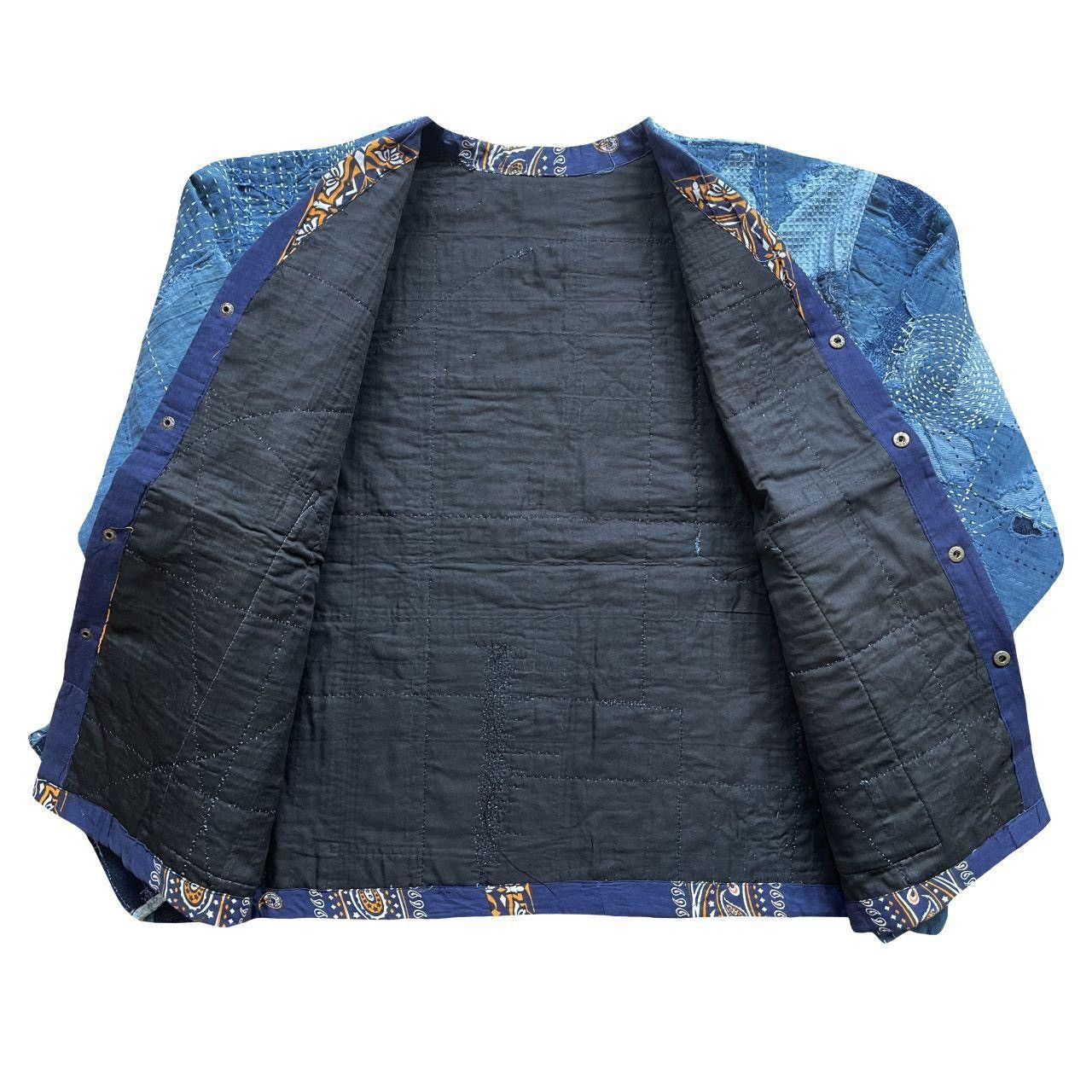 Kapital Indigo Collarless Boro Sashiko Denim Jacket Size US M / EU 48-50 / 2 - 8 Thumbnail