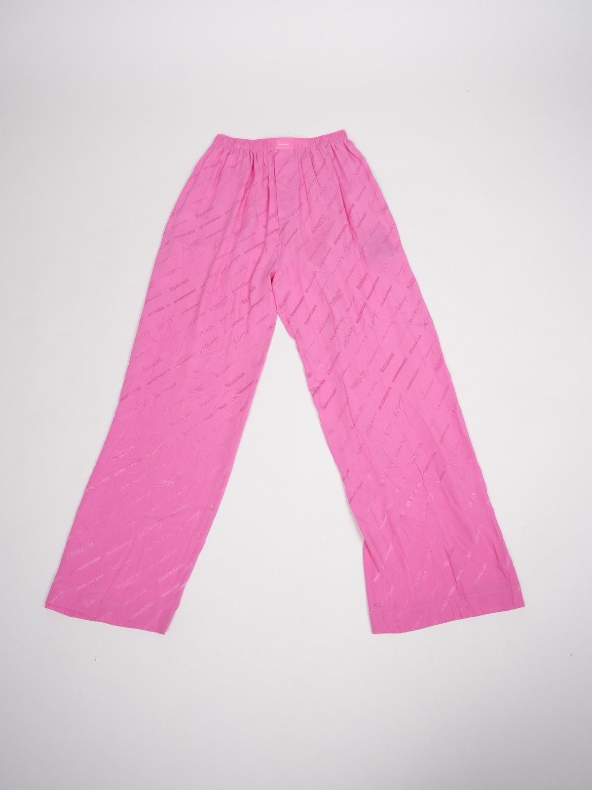 image of Balenciaga Silk Multi Logo Print Pajama Pants in Pink, Women's (Size 28)