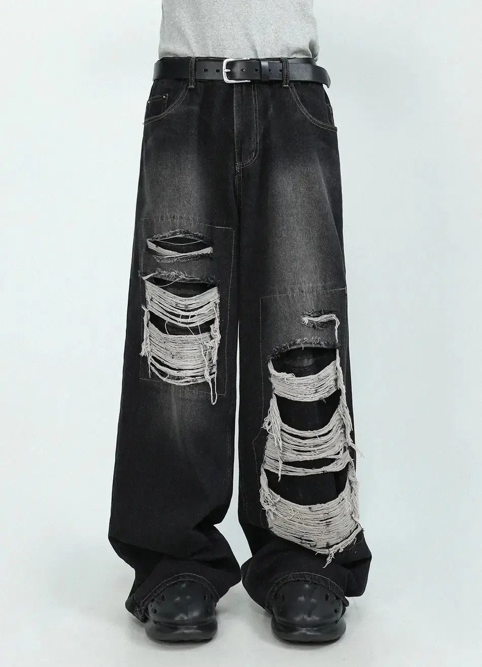 Japanese Brand Retro punk distressed ripped hole jeans pants Size US 32 / EU 48 - 1 Thumbnail
