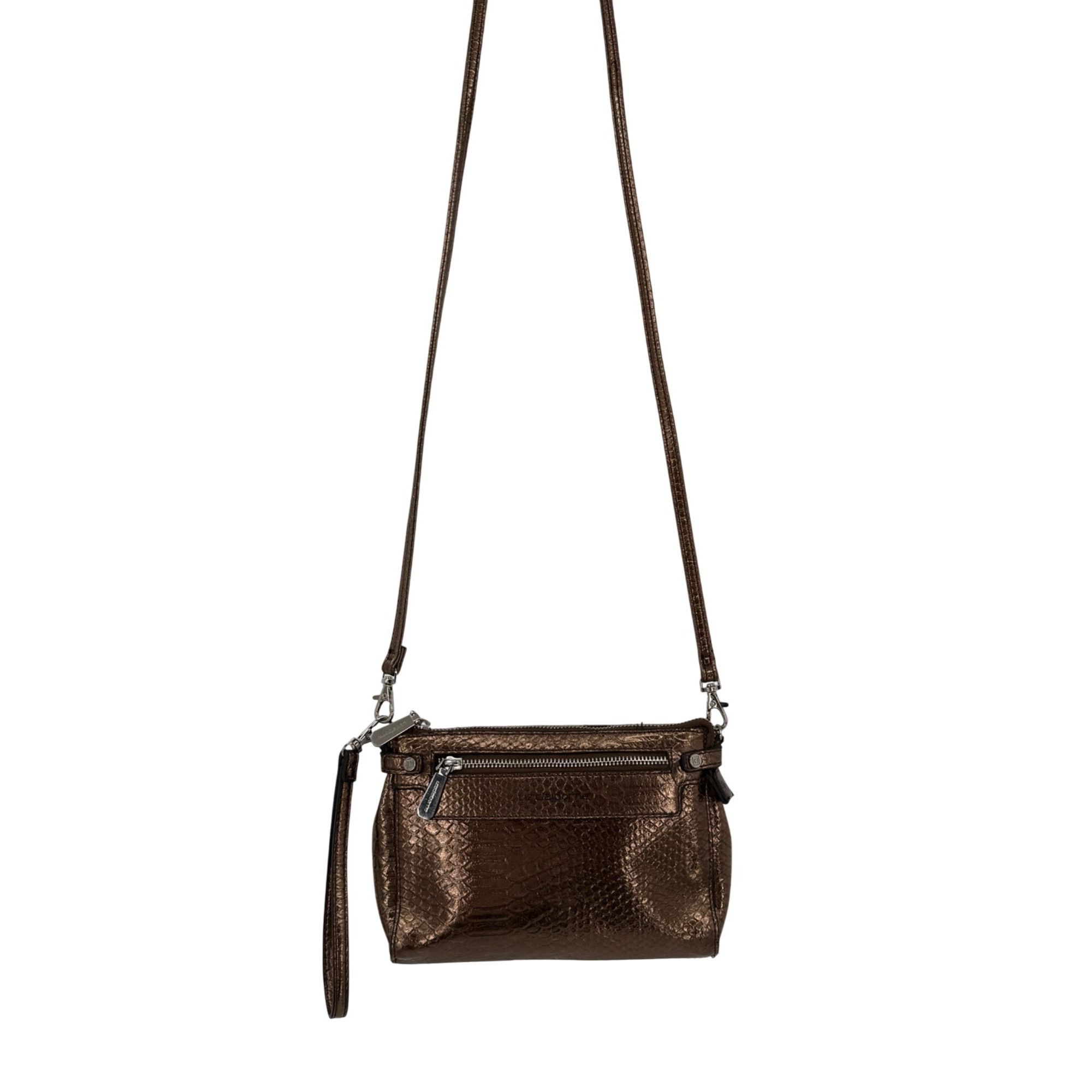 Liz Claiborne Metallic Bronze Snake-Embossed Faux Leather Crossbody Wristl Size ONE SIZE - 8 Thumbnail