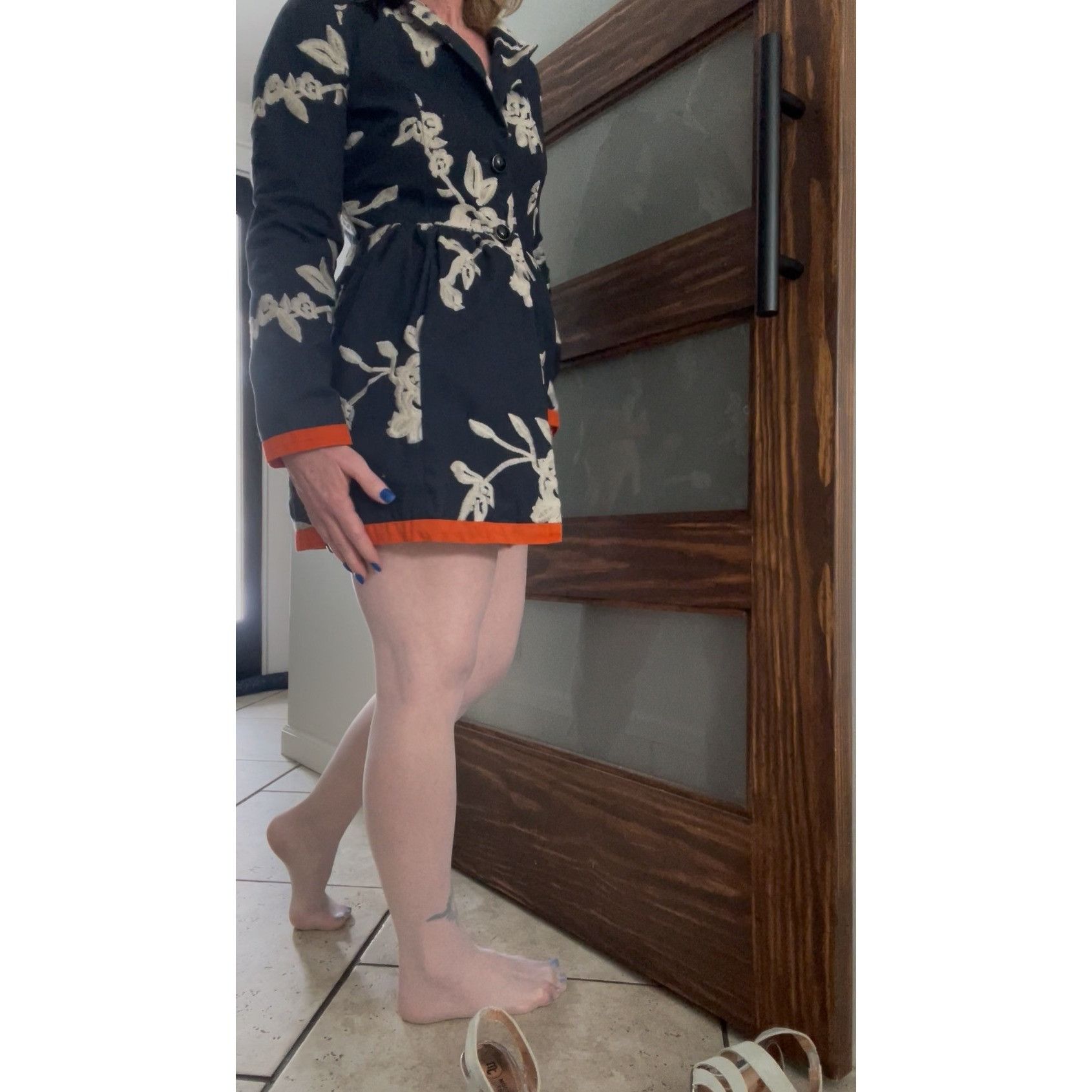 Other Freeway Floral Embroidered Baby Doll Jacket, Navy With Orang Size S / US 4 / IT 40 - 16 Thumbnail