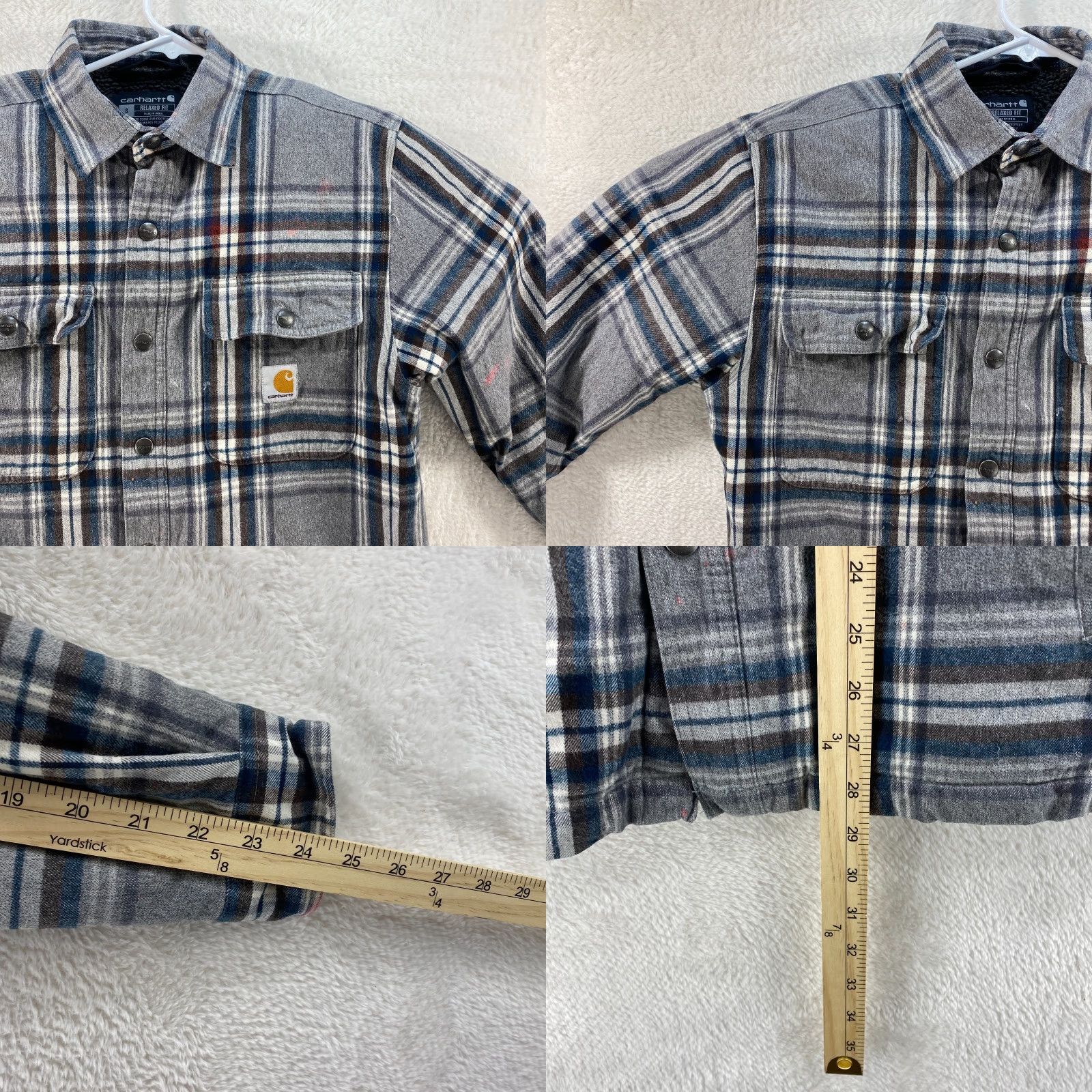 Carhartt VINTAGE Carhartt Shirt Jacket Mens S Gray Plaid Flannel Sherpa Lined Button Snap - Outdoor, Workwear, Casual Mens Size US S / EU 44-46 / 1 - 8 Thumbnail