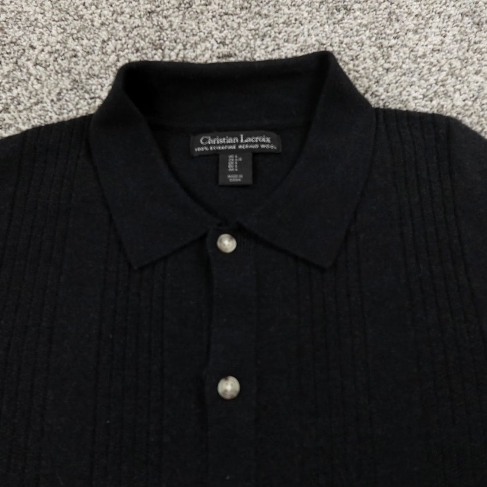 Christian Lacroix Christian Lacroix Sweater Mens L Black Wool Cardigan Knit Top Button Short Sleeve Size US L / EU 52-54 / 3 - 3 Thumbnail