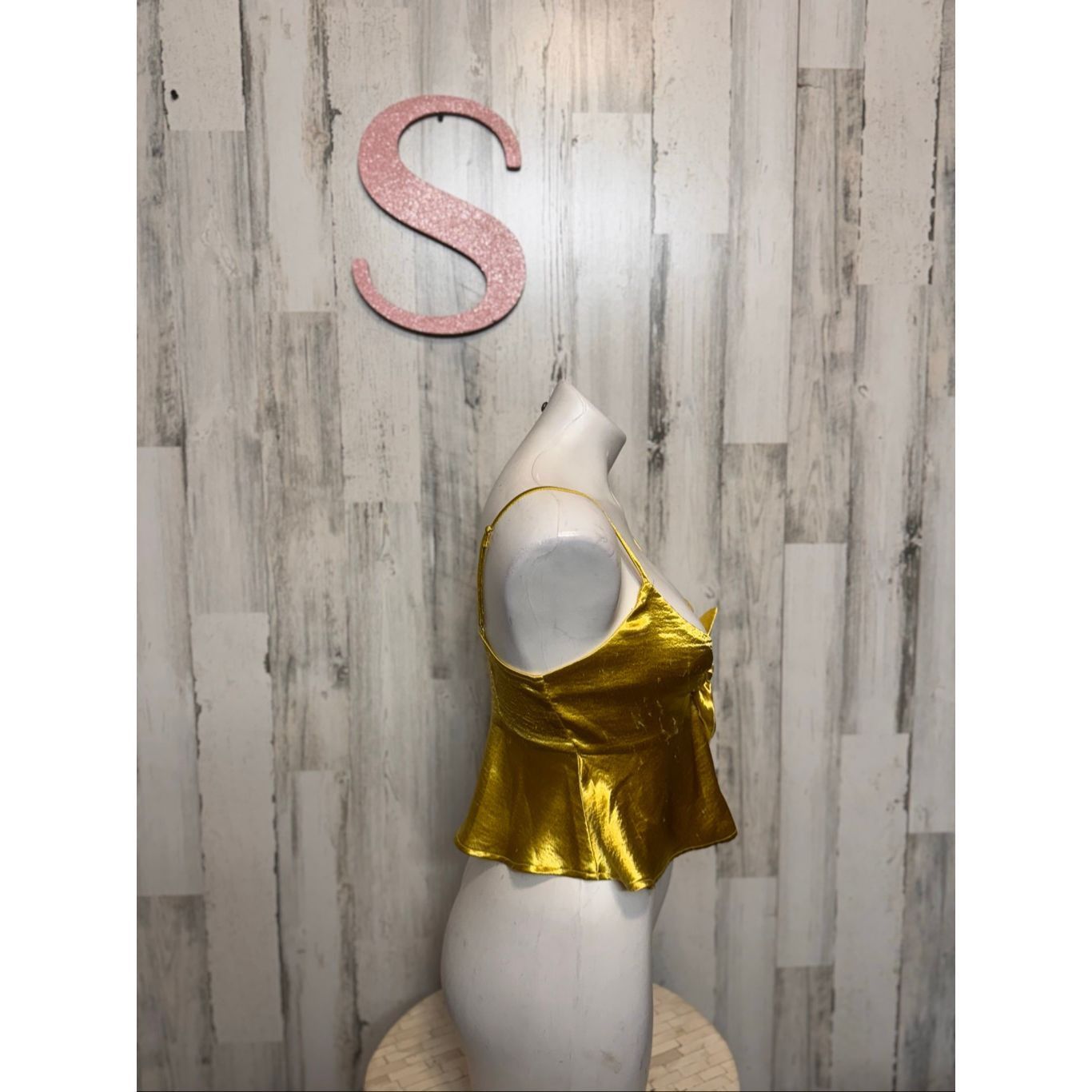 Forever 21 Forever 21 Metallic Gold Tie-Front Peplum Cami Top – Size S Size S / US 4 / IT 40 - 6 Thumbnail