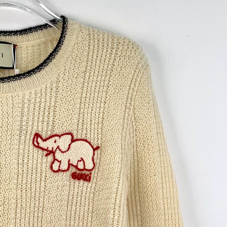 Gucci Gucci Beige elephant letter embroidered wool round-neck lo Size US XS / EU 42 / 0 - 3 Thumbnail