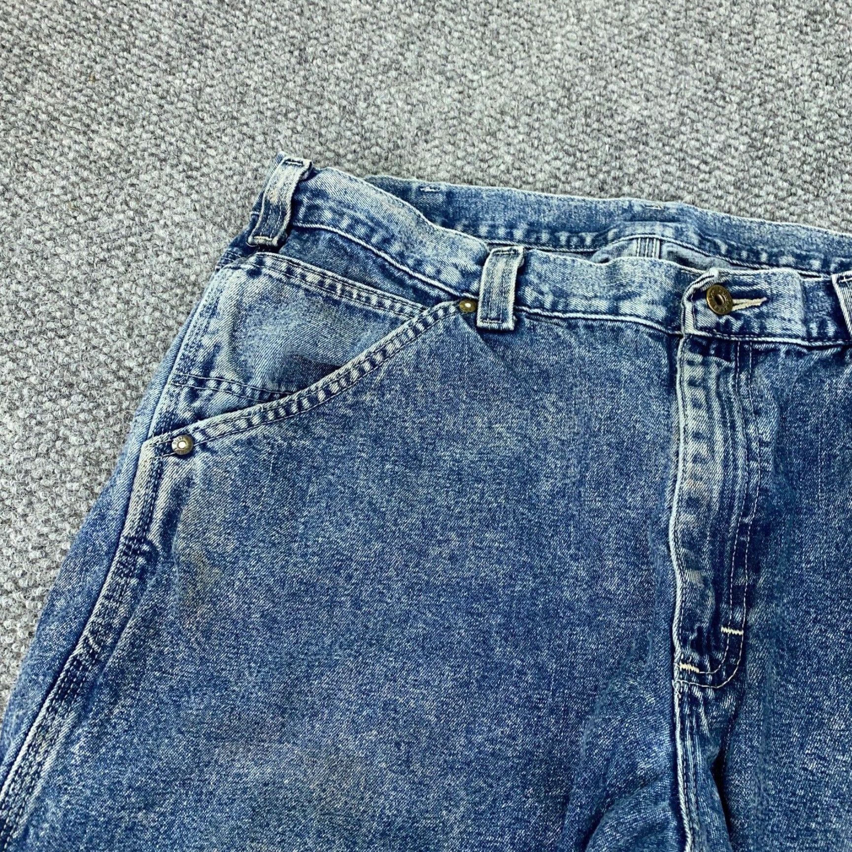 Lee VTG Lee Jeans Carpenter Mens 38x32 Blue Acid Wash Baggy Loose USA Denim 5-Pocket 80s 90s Grunge Retro Short? Size US 42 / EU 58 - 3 Thumbnail