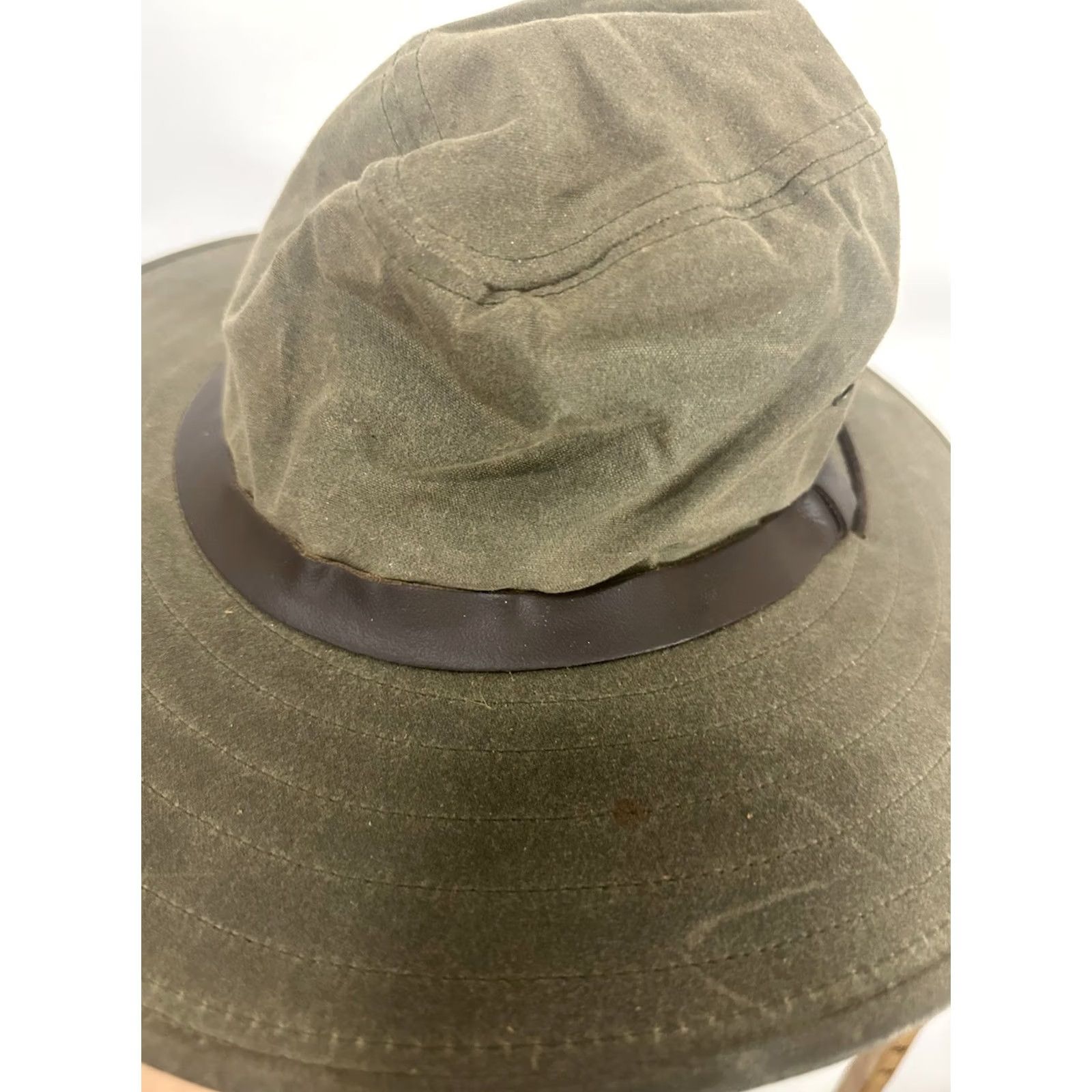 Filson VINTAGE Filson Bush Hat Panama Hat Men Size M/S Waxed Canvas Water Resistant Wide Brim Leather Canvas Brown/Green Hunting Outdoor USA Mens Size ONE SIZE - 2 Thumbnail