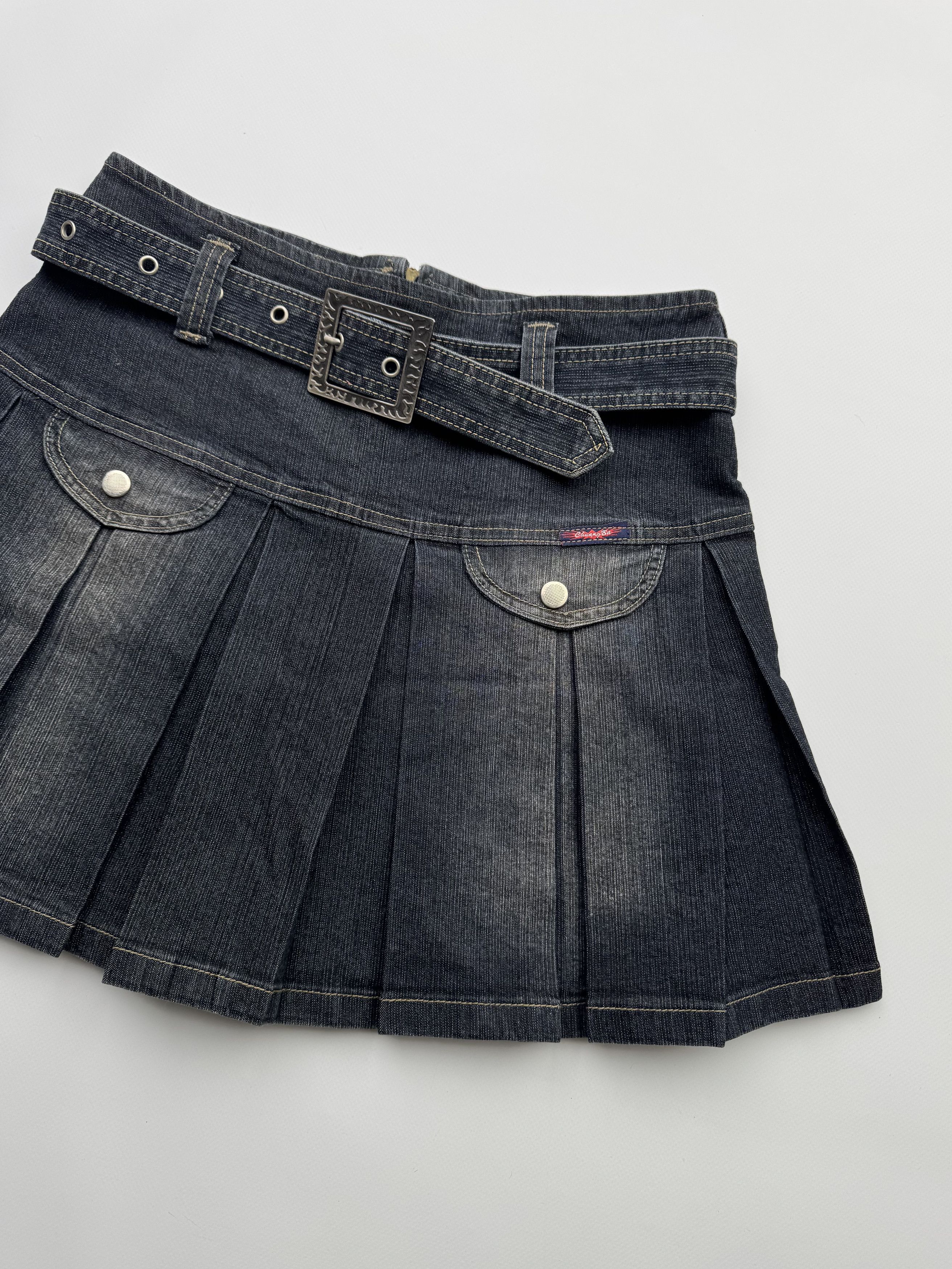 Japanese Brand Vintage Flare Faded Mini Skirt With Belt B192(V398)E2 Size 29" - 3 Thumbnail