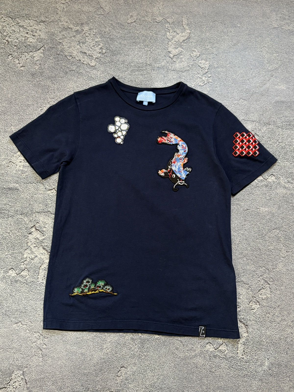 Lanvin Lanvin Enfant Boys Koi Patch Graphic Tee Navy Blue 12Y Size US XXS / EU 40 - 1 Thumbnail