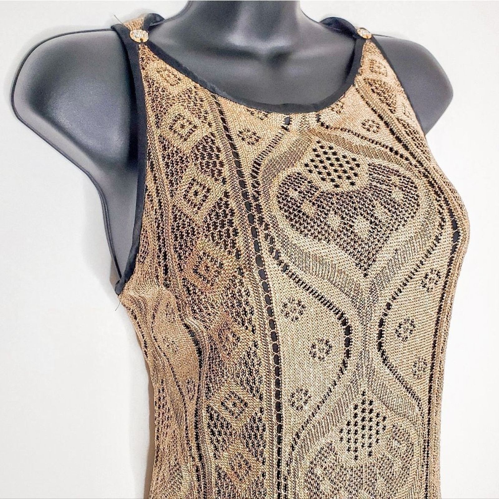 Vintage Vintage 80s 90s Gold Sleeveless Brocade Maxi Dress Size 14 Size XL / US 12-14 / IT 48-50 - 2 Thumbnail