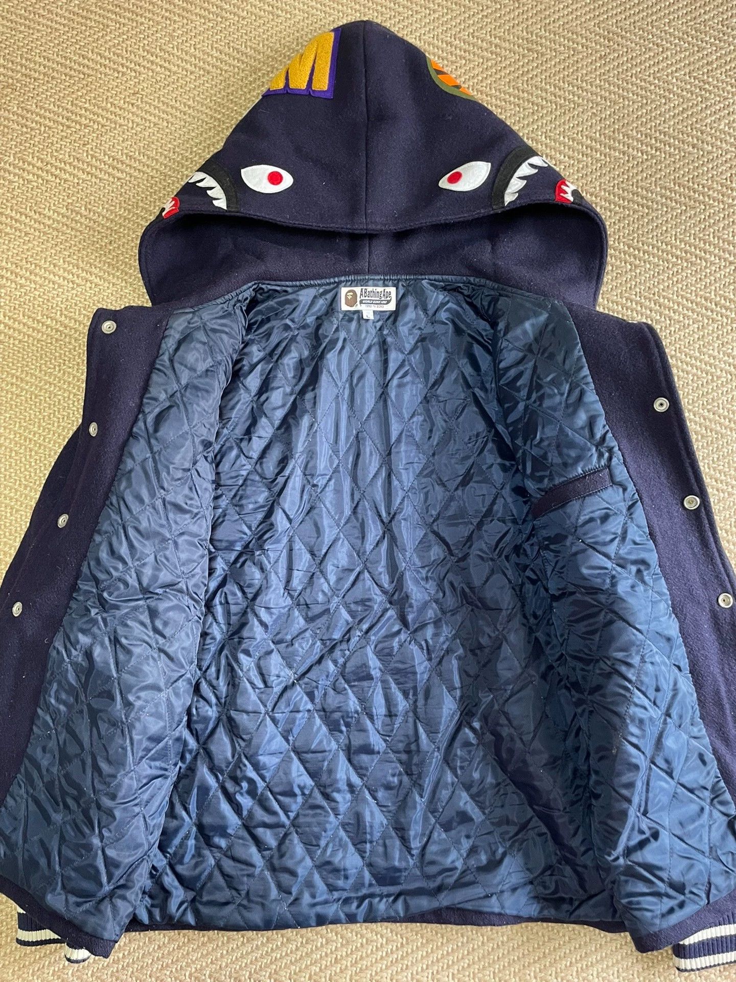Bape BAPE Wool Baseball Shark Jacket L Rare Good Size US L / EU 52-54 / 3 - 4 Thumbnail