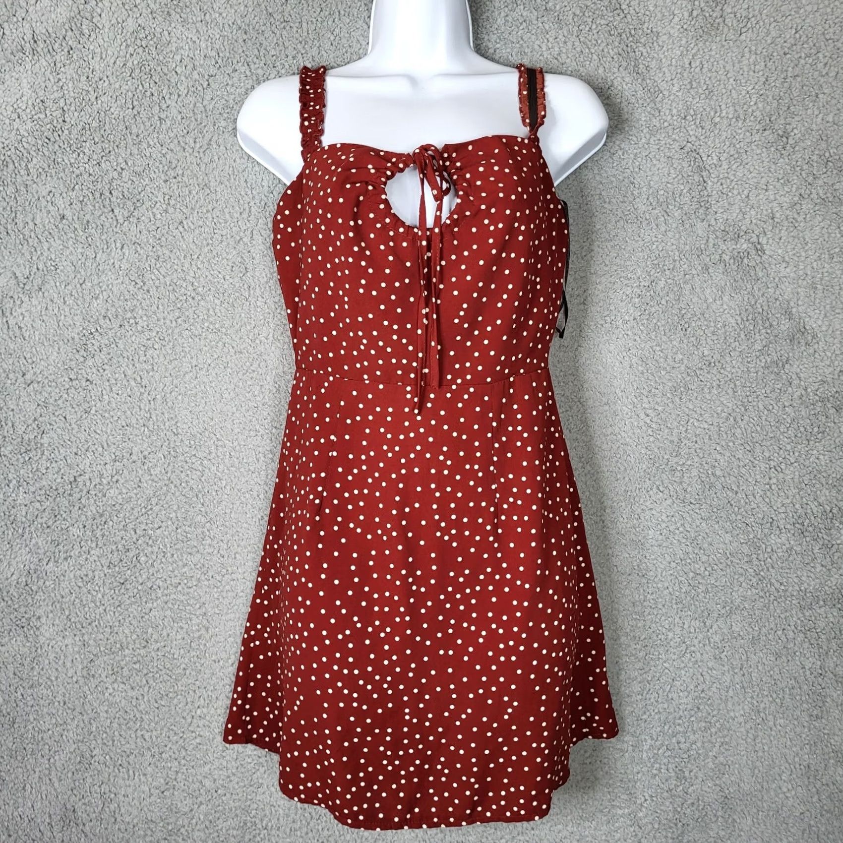 Vintage Polly Women’s Square Neck Sleeveless Red White Polka Dot Mini Dress Size 2 Size XS / US 0-2 / IT 36-38 - 2 Thumbnail