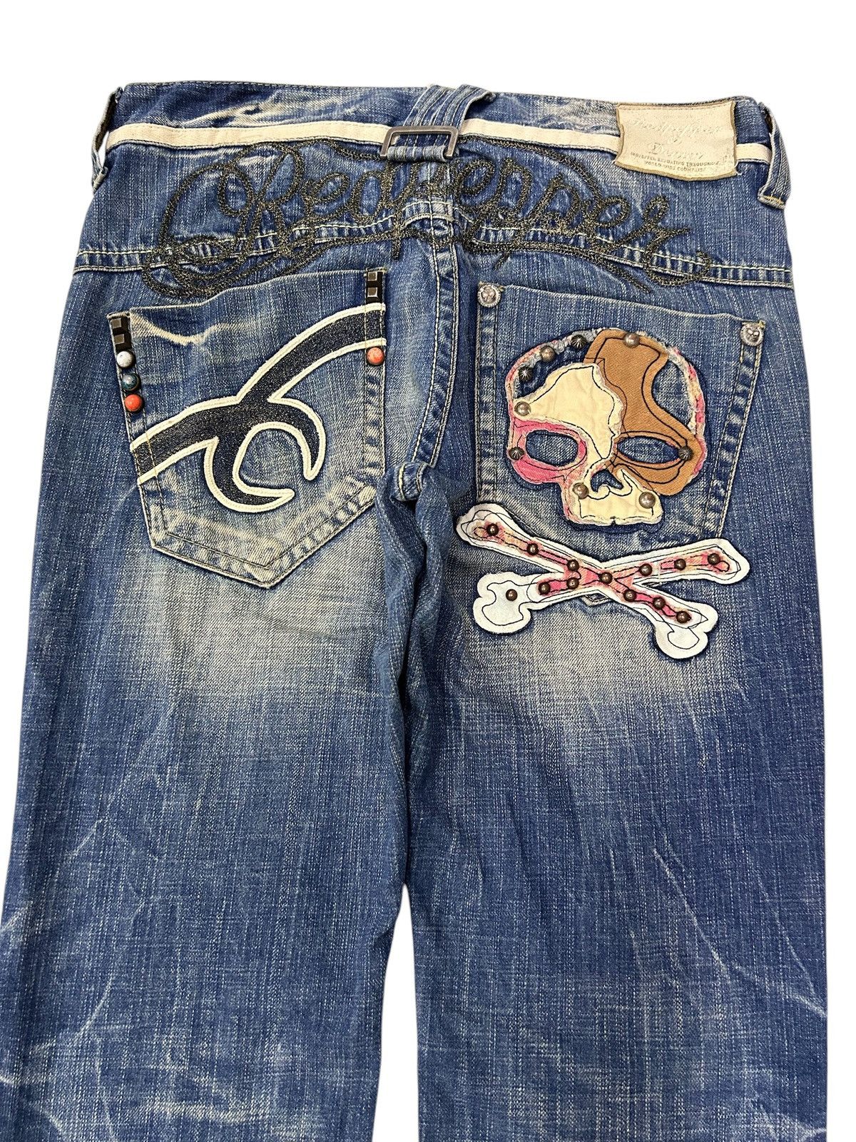 Japanese Brand × Vintage Flare Jeans Embroidered Skull Patch Distressed Denim Size US 32 / EU 48 - 3 Thumbnail
