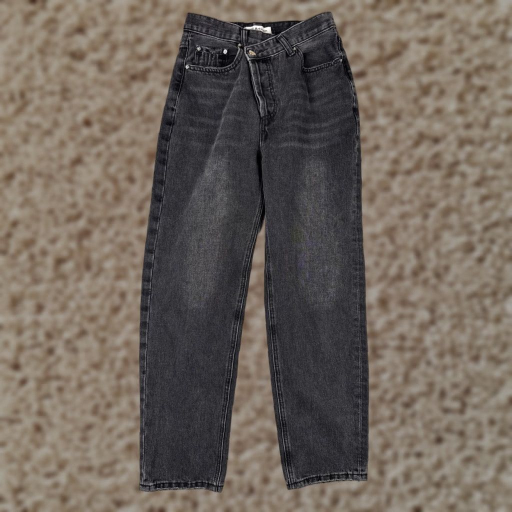 Denime Aili Artisan Jeans Womens 24 Black Denim Wide-Leg 27in Inseam Cotton Medium Wash Retro Womens Size 42" / US 20 - 1 Thumbnail