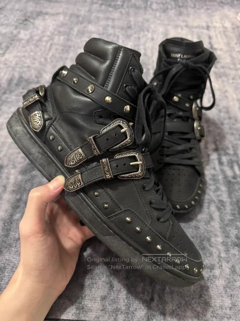 Saint Laurent Paris Saint Laurent Paris Black Samurai Studs and Strap High-Top Size US 7 / EU 40 - 3 Thumbnail