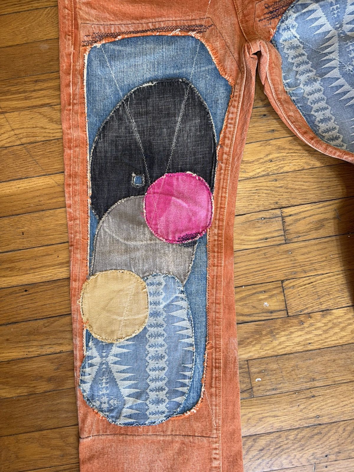 Kapital Kapital Boro Patchwork Repair Denim - Orange Garment Dyed Size US 34 / EU 50 - 2 Thumbnail