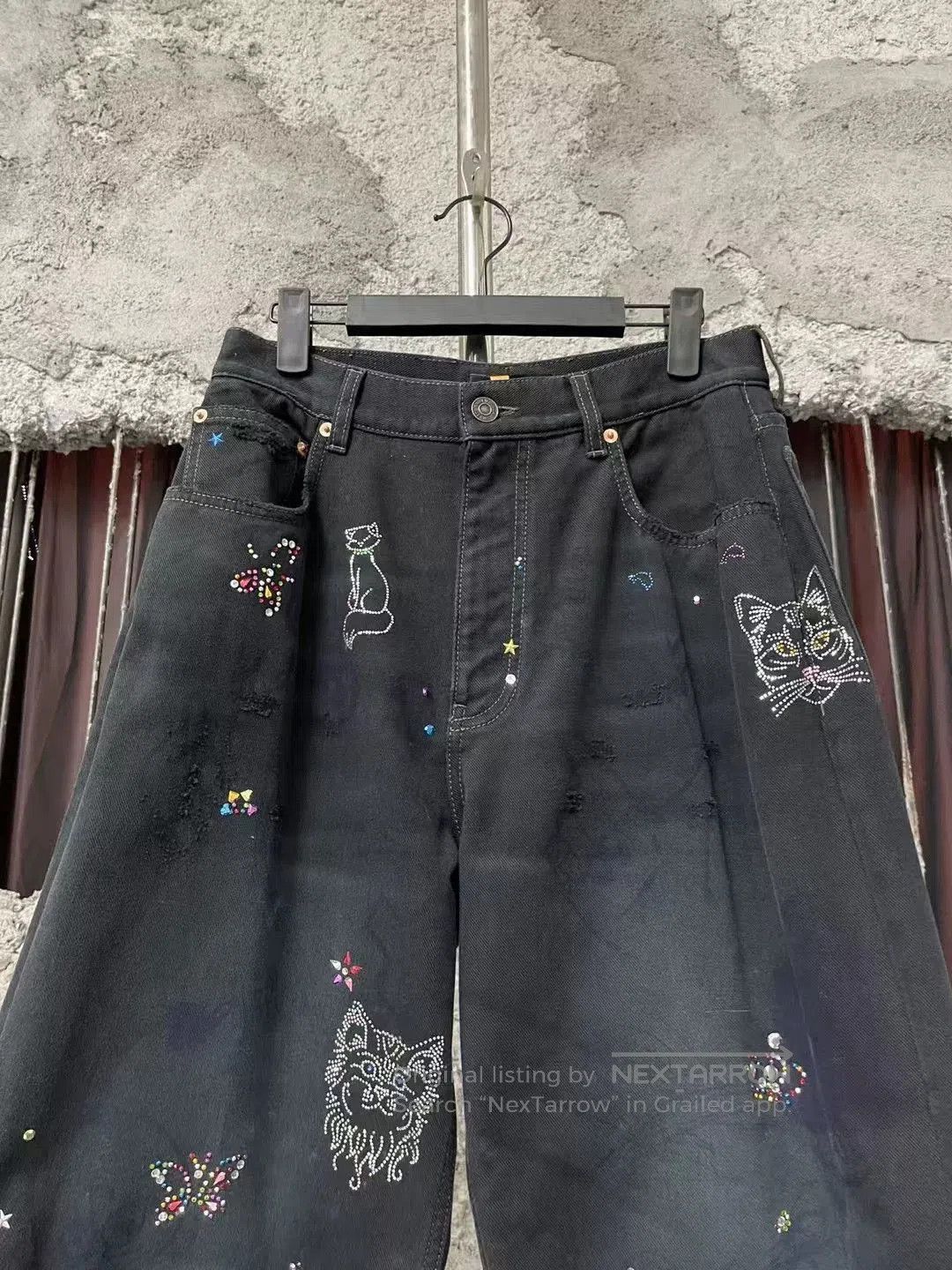 Balenciaga Balenciaga Distressed Crystal Cat Jeans. Size US 26 / EU 42 - 4 Thumbnail