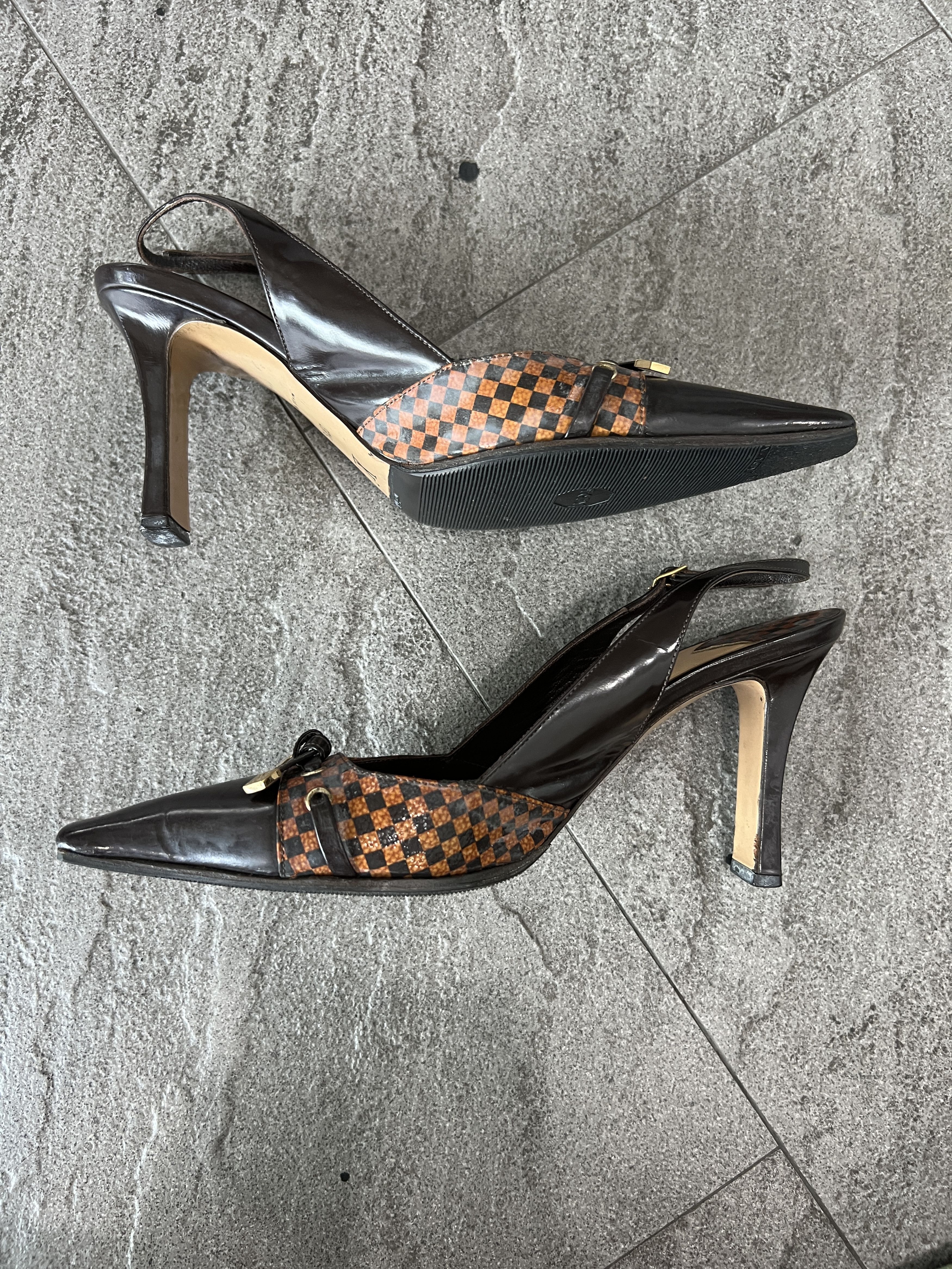 Louis Vuitton Louis Vuitton Damier Slingback Heels Brown 37.5 Size US 7.5 / IT 37.5 - 4 Thumbnail