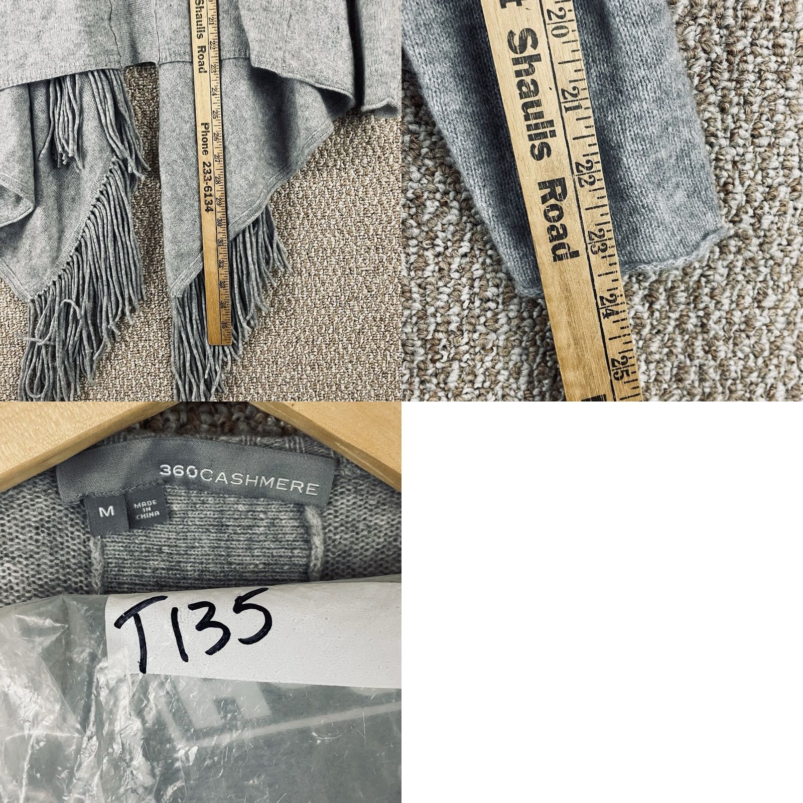 Vintage 360 Cashmere Cardigan Medium Women Open Fringe Boho Lagenlook Gray M Knit T135 Size M / US 6-8 / IT 42-44 - 9 Thumbnail