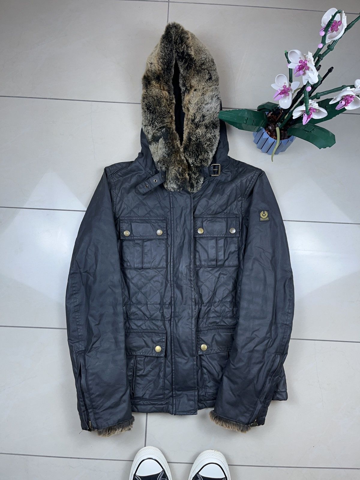 image of Waxed Belstaff Lapin Fur Jacket Top Quality Old Money in Black, Women's (Size Small)