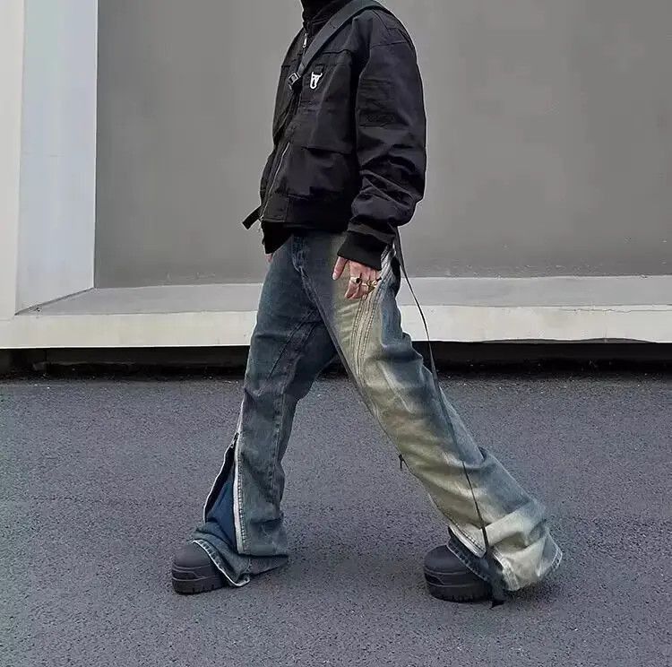 Japanese Brand Street wash gradient grunge zipper micro-flare jeans Size US 33 - 4 Thumbnail