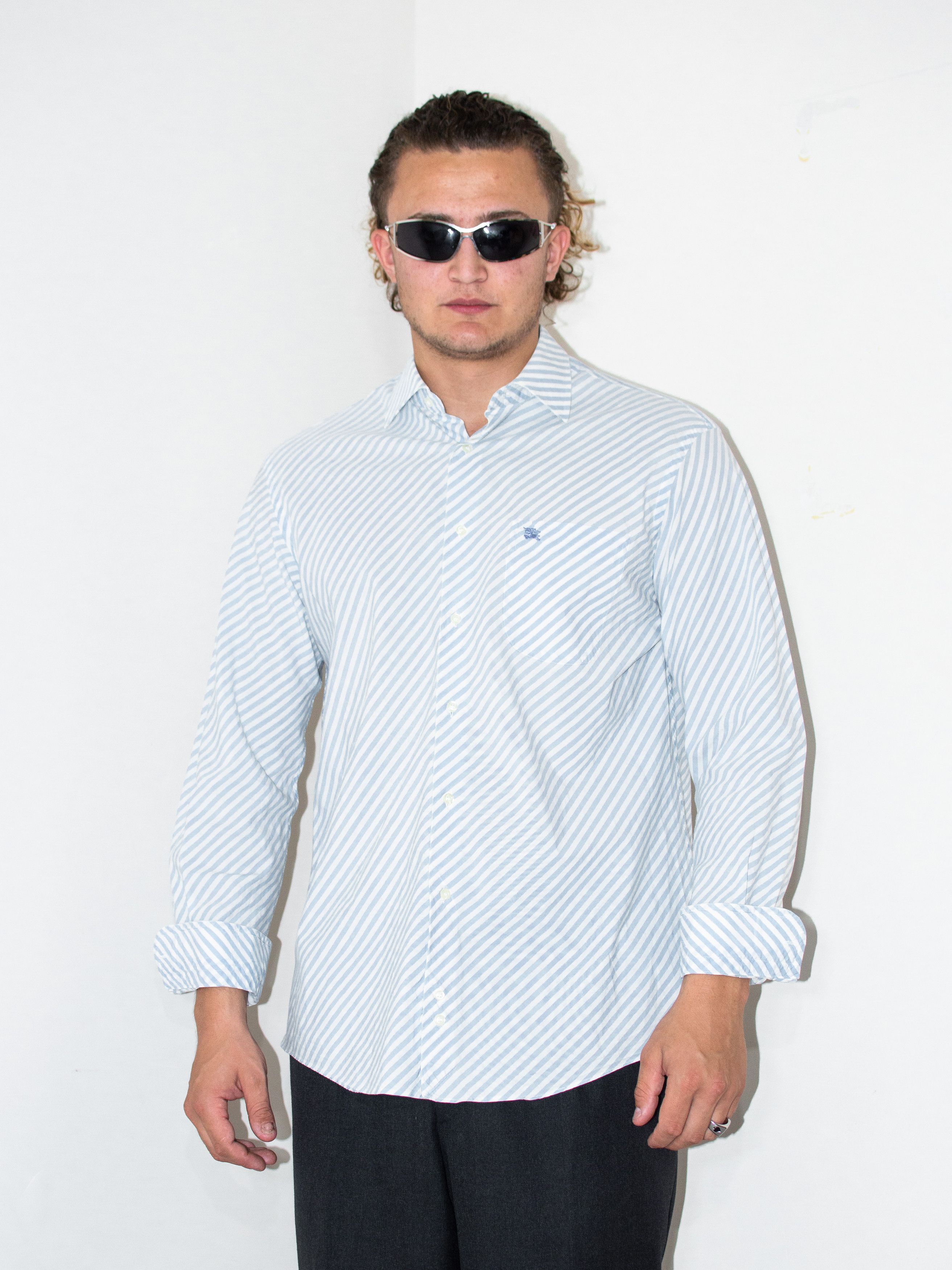 Burberry Vintage Burberry Blue White Stripes Button Up Long Sleeves Shirt Grailed