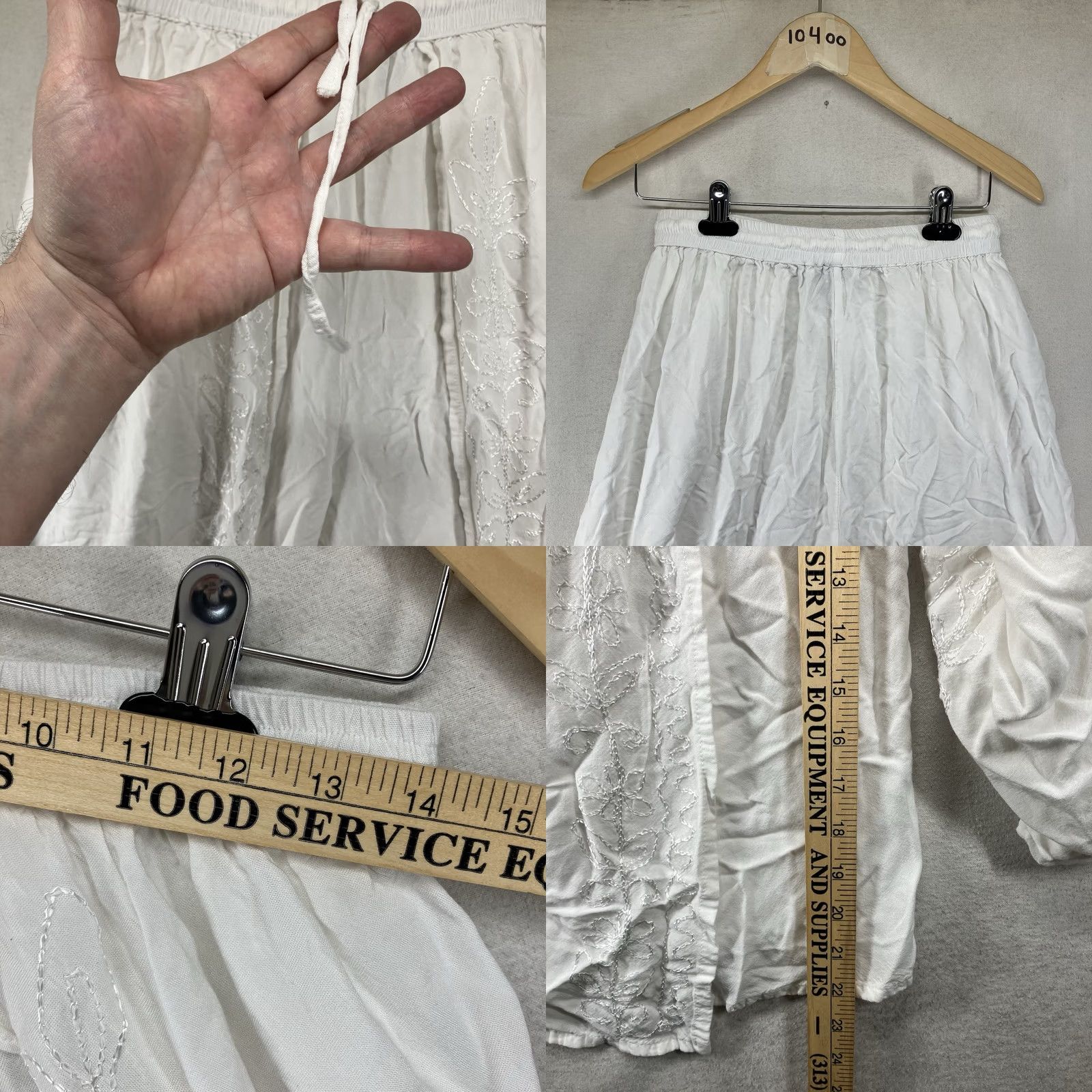 HARE VINTAGE Jessica Taylor White Floral Embroidered Wide-Leg Harem Pants Ladies M Inseam 22in Rayon Bohemian Hippie 80s 90s Festival Clothing Womens Size 32" / US 10 / IT 46 - 8 Thumbnail
