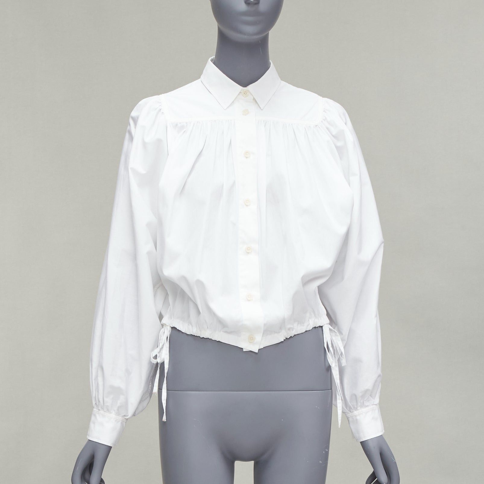 Marni MARNI white cotton drawstring hem puff sleeve cropped blouse IT36 XXS Size XS / US 0-2 / IT 36-38 - 1 Thumbnail