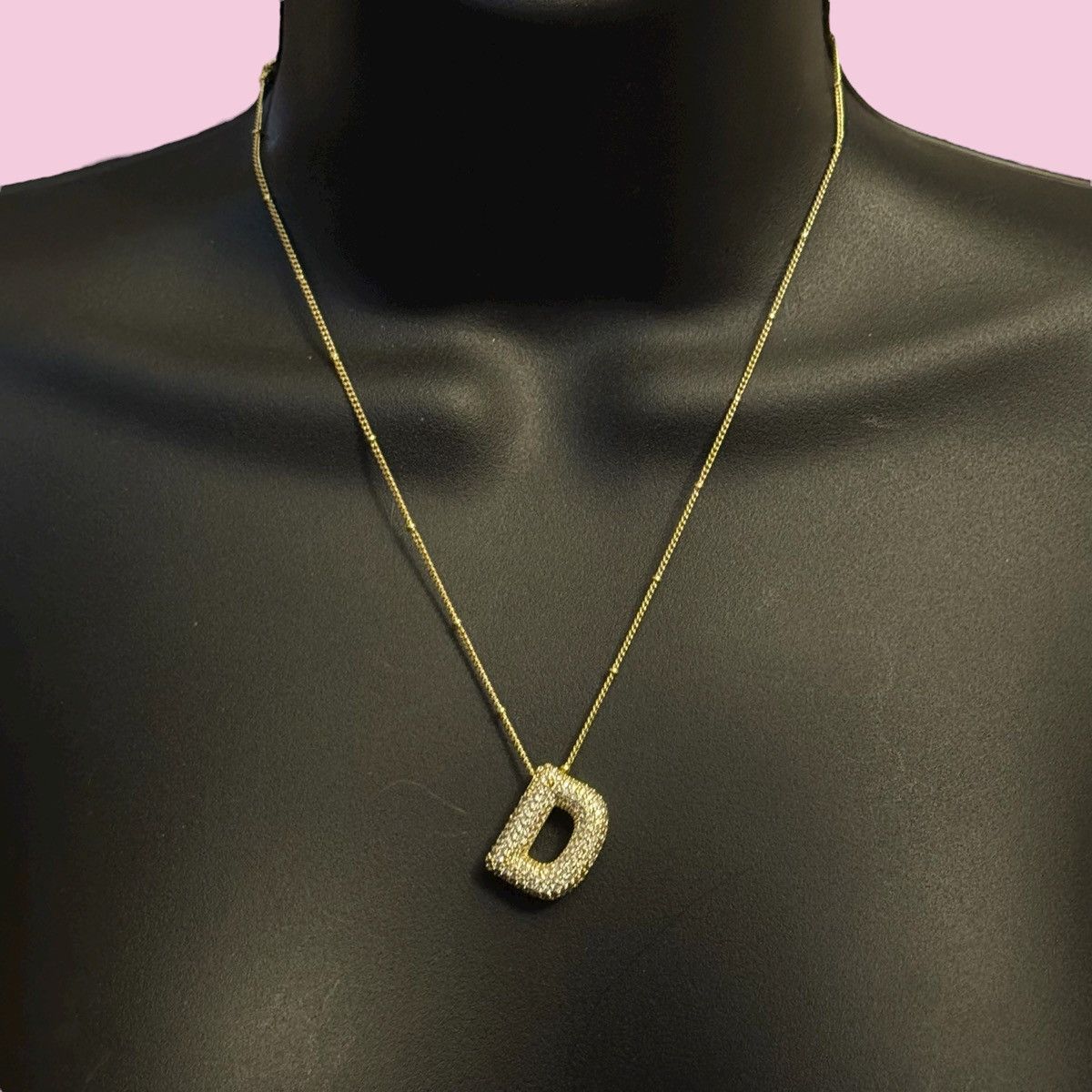 Other Gold tone puffy pave initial letter D pendant necklace Size ONE SIZE - 1 Thumbnail