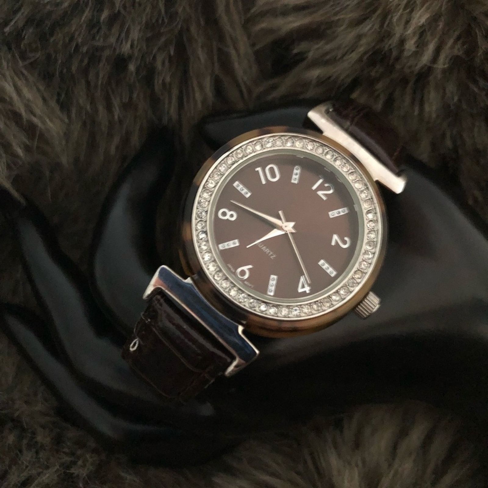 Jewelry Ladies Faux Tortoise Shell Vegan Leather Watch in Brown, Women's
