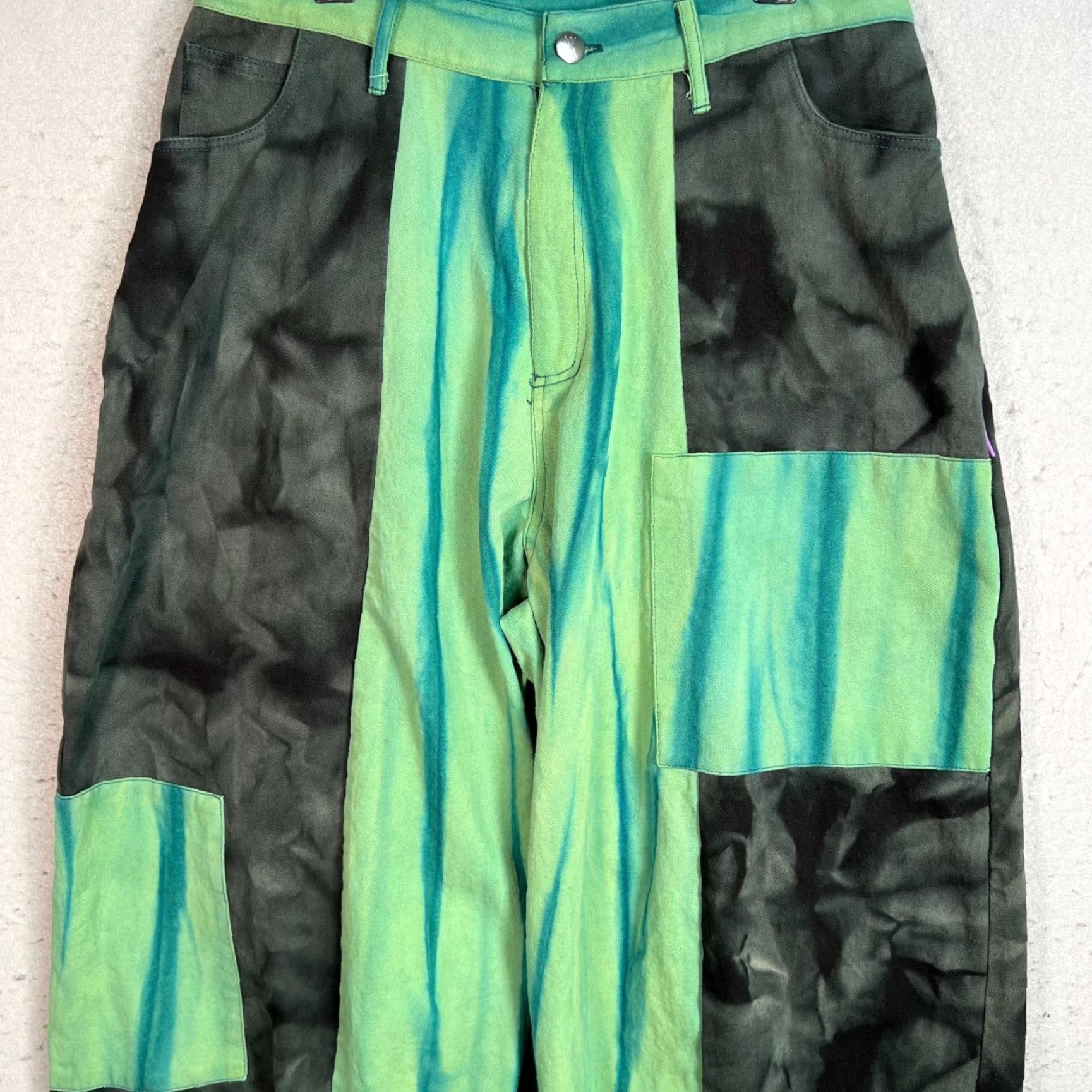 Vintage Wood & Mountain Womens Size Large Tie-Dye Green & Black Pants Wide-Leg Size 36" / US 14 / IT 50 - 4 Thumbnail