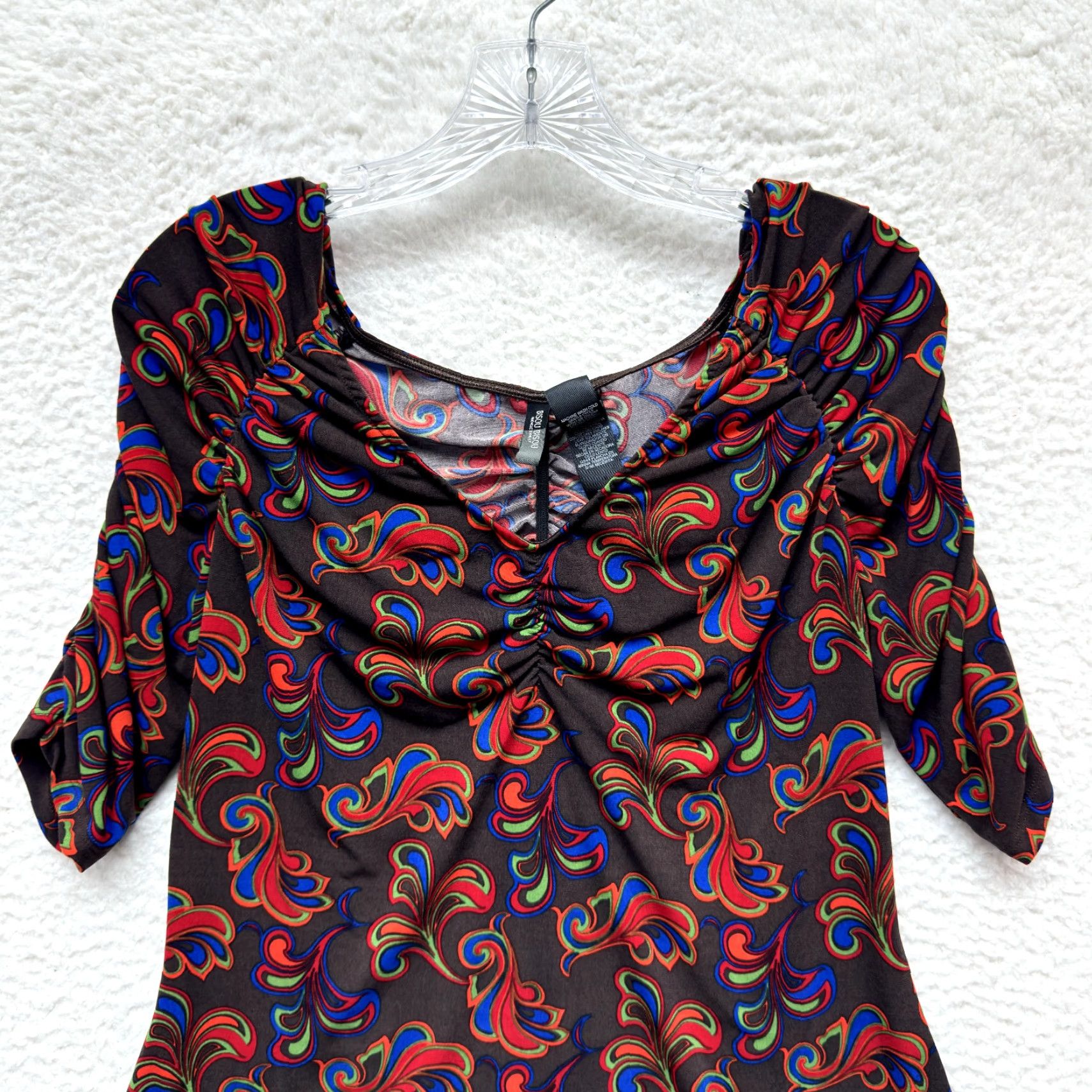 Vintage VINTAGE Bisou Bisou Boho Grunge Top Shirt L Ladies Brown Pattern Slinky Stretch Size L / US 10 / IT 46 - 3 Thumbnail