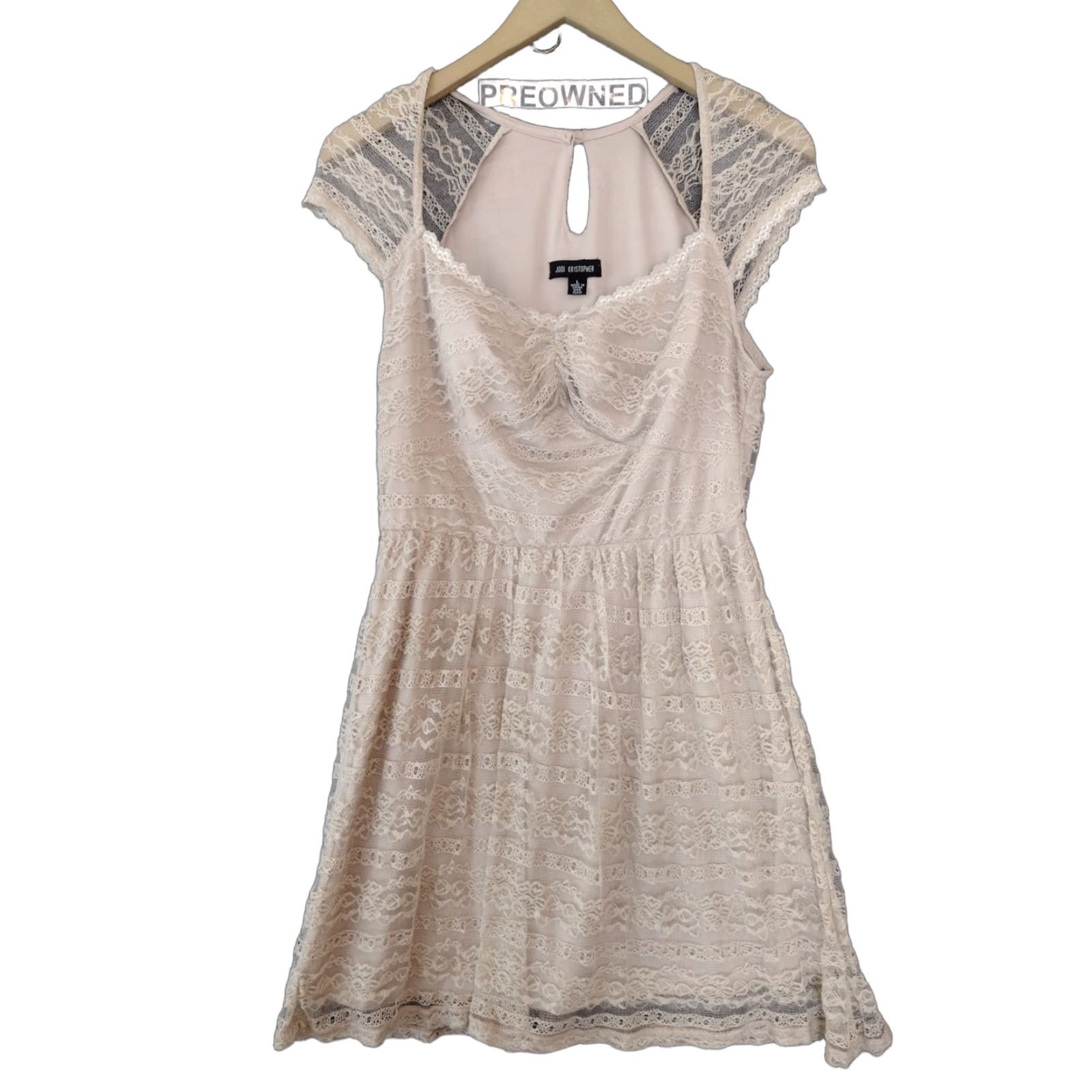 Vintage Jodi Kristopher Fit & Flare Dress Women's L Pink/Tan Floral Lace Cap Sleeve Short Vintage? No Size S / US 4 / IT 40 - 1 Thumbnail