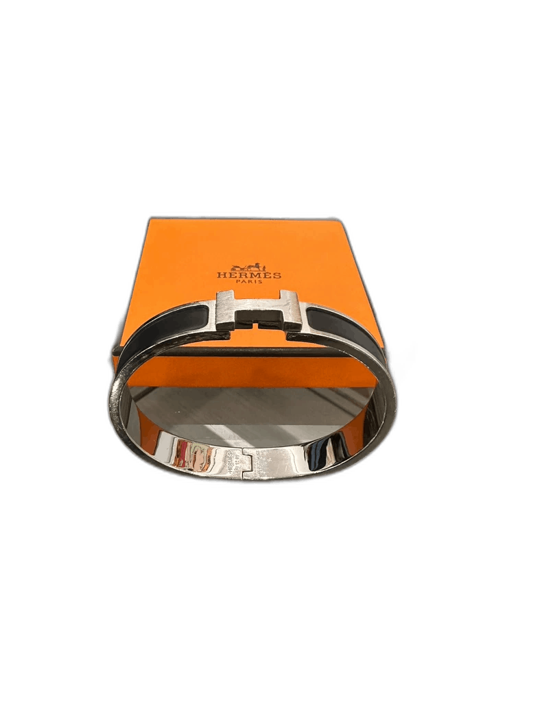 Hermes Hermes Clic H Black Silver Enamel Bracelet Size ONE SIZE - 1 Thumbnail