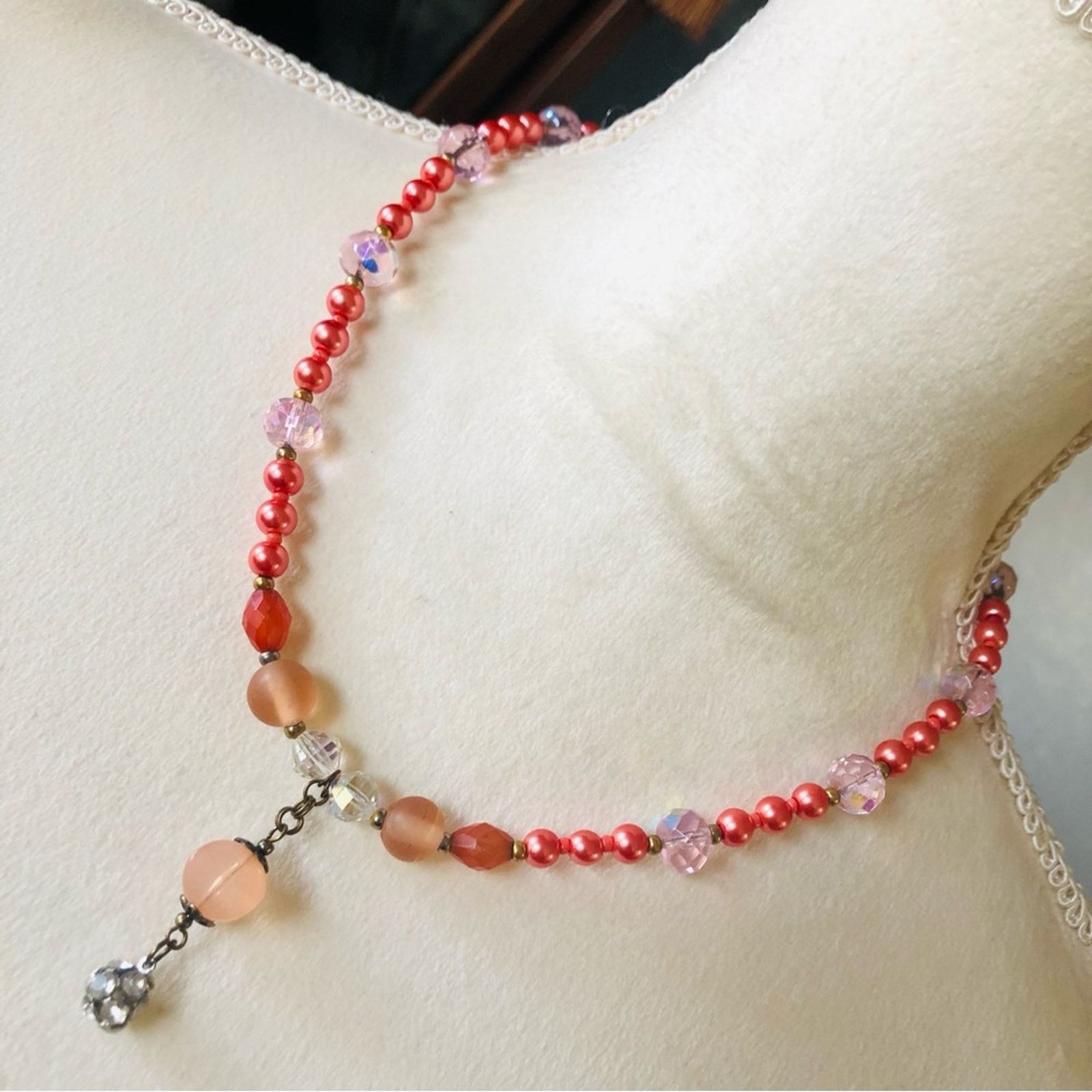 Handmade Handcrafted repurpose crystal antique rose Pearl necklac Size ONE SIZE - 1 Thumbnail