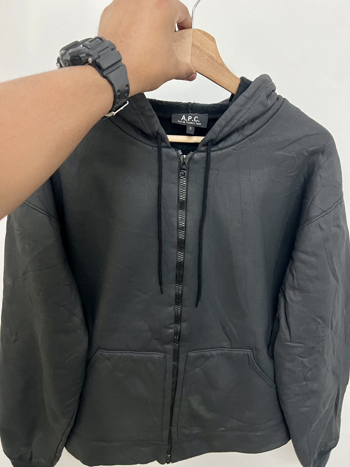 A.P.C. A.P.C BLACK WAX HOODIE SWEATSHIRT Size US L / EU 52-54 / 3 - 15 Thumbnail