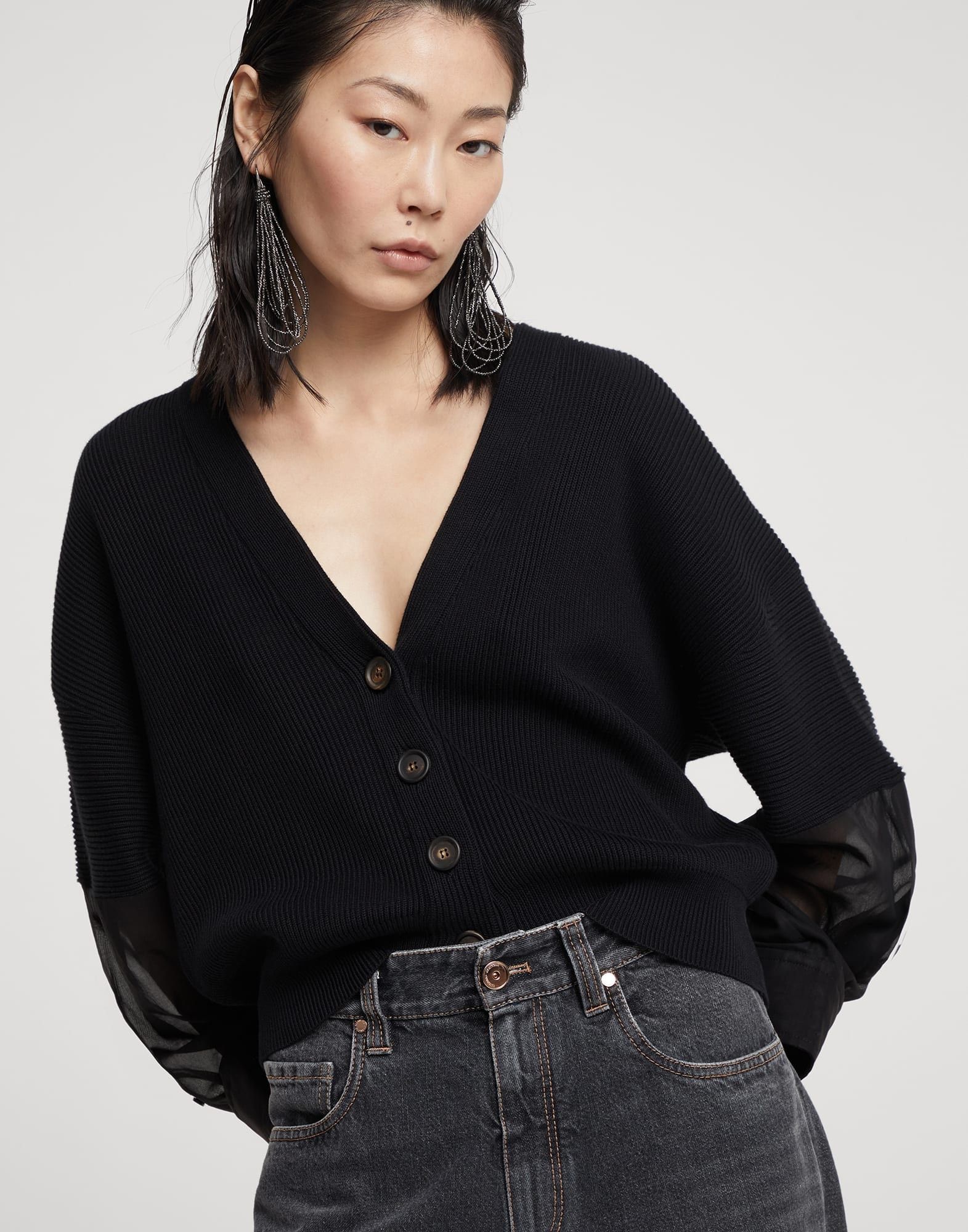 Brunello Cucinelli o1w1db10825 Cardigan in Black Size L / US 10 / IT 46 - 2 Thumbnail