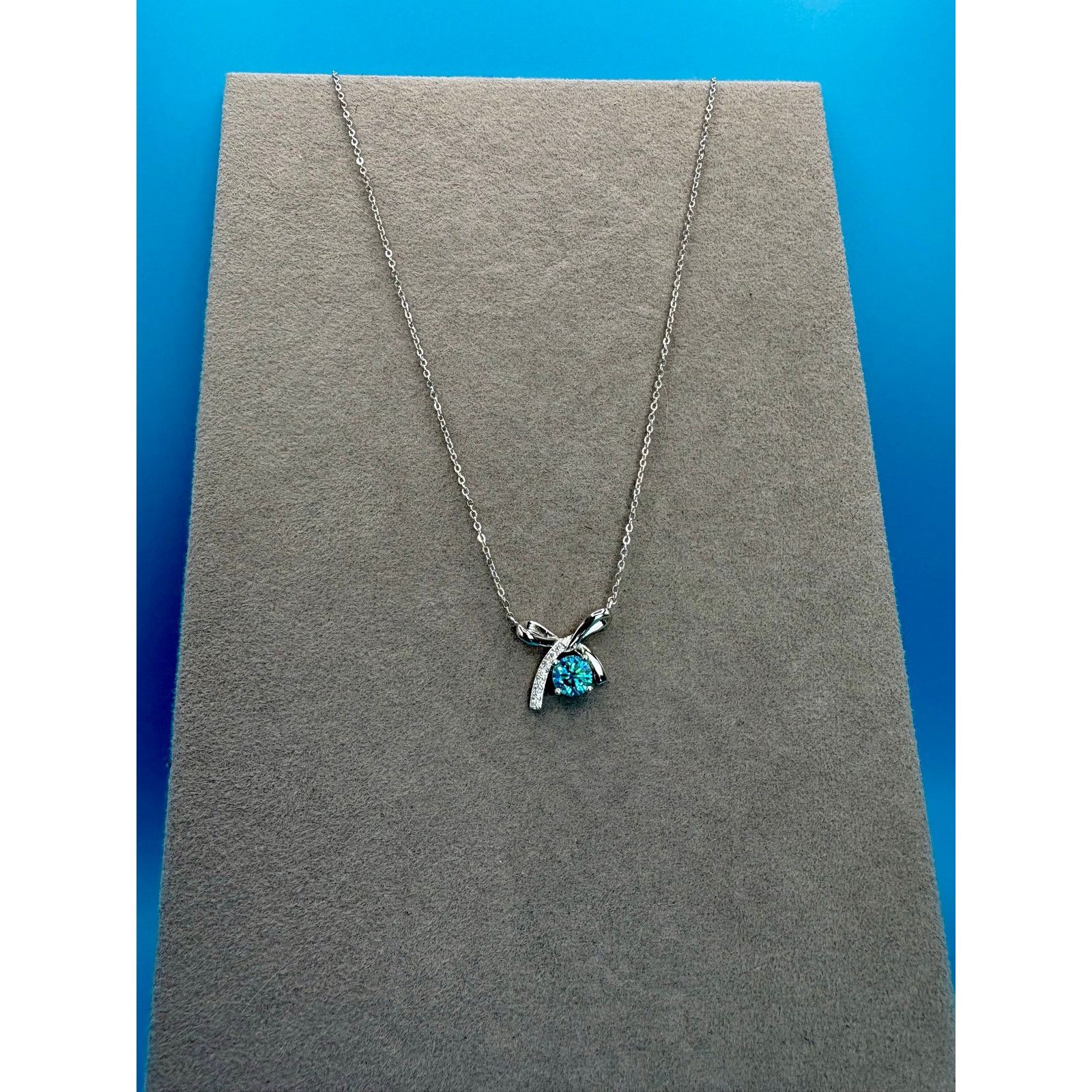 Jewelry NEW Aquamarine Moissanite Ring & Necklace in PT950 & AU750 Size ONE SIZE - 10 Thumbnail