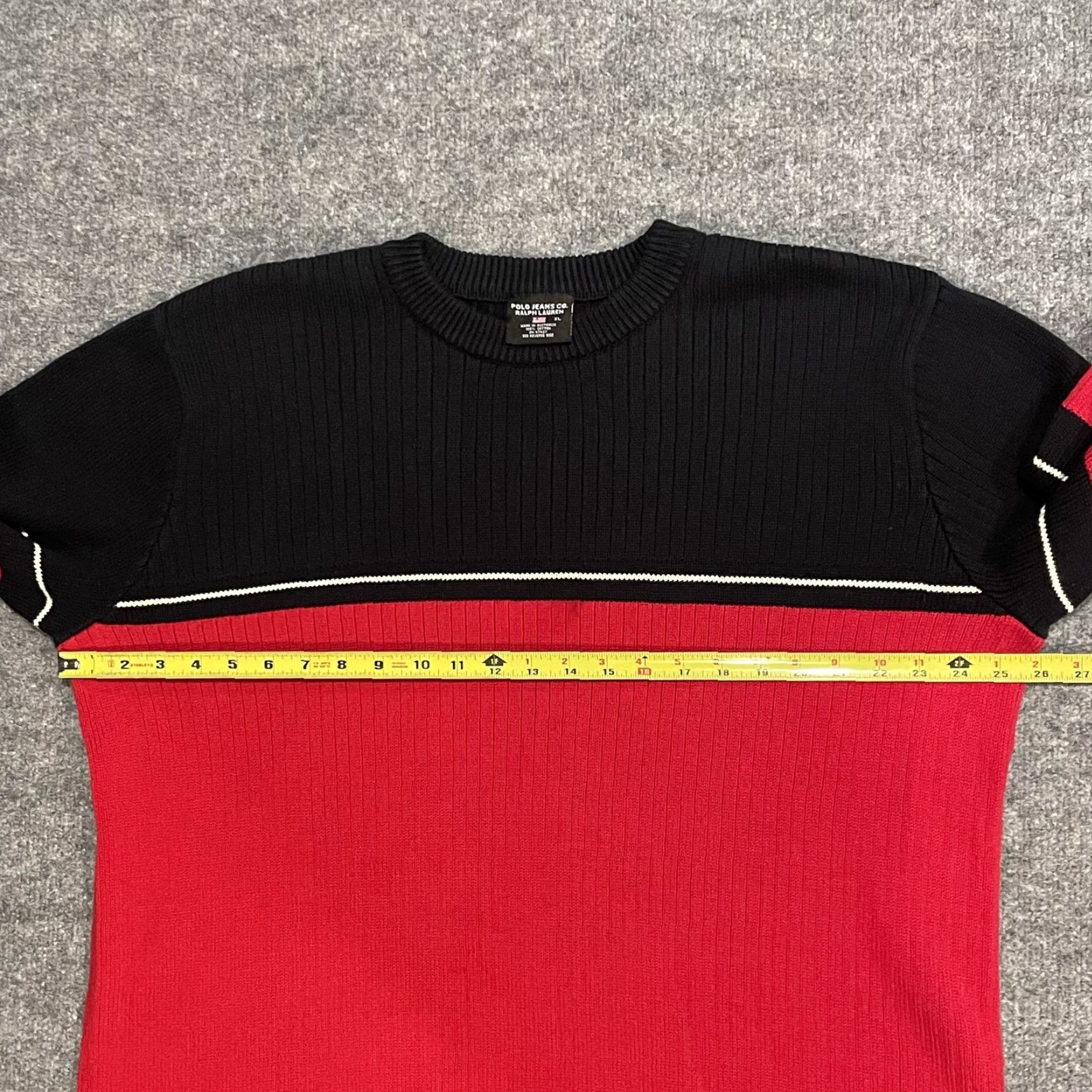 Ralph Lauren Polo Jeans Co Ralph Lauren Sweater Mens XL Black Red Knit Crewneck Flag Patch Striped USA Patriotic Embroidery Size US XL / EU 56 / 4 - 7 Thumbnail