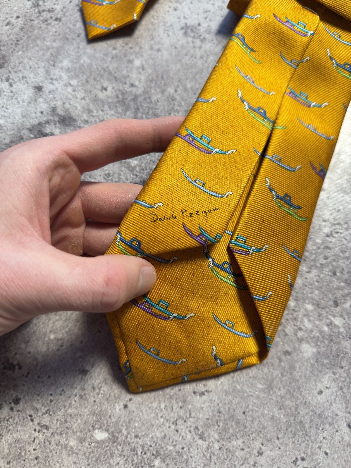 Bvlgari Bvlgari Orange Printed Seven Fold 100% Silk Tie Size ONE SIZE - 3 Thumbnail