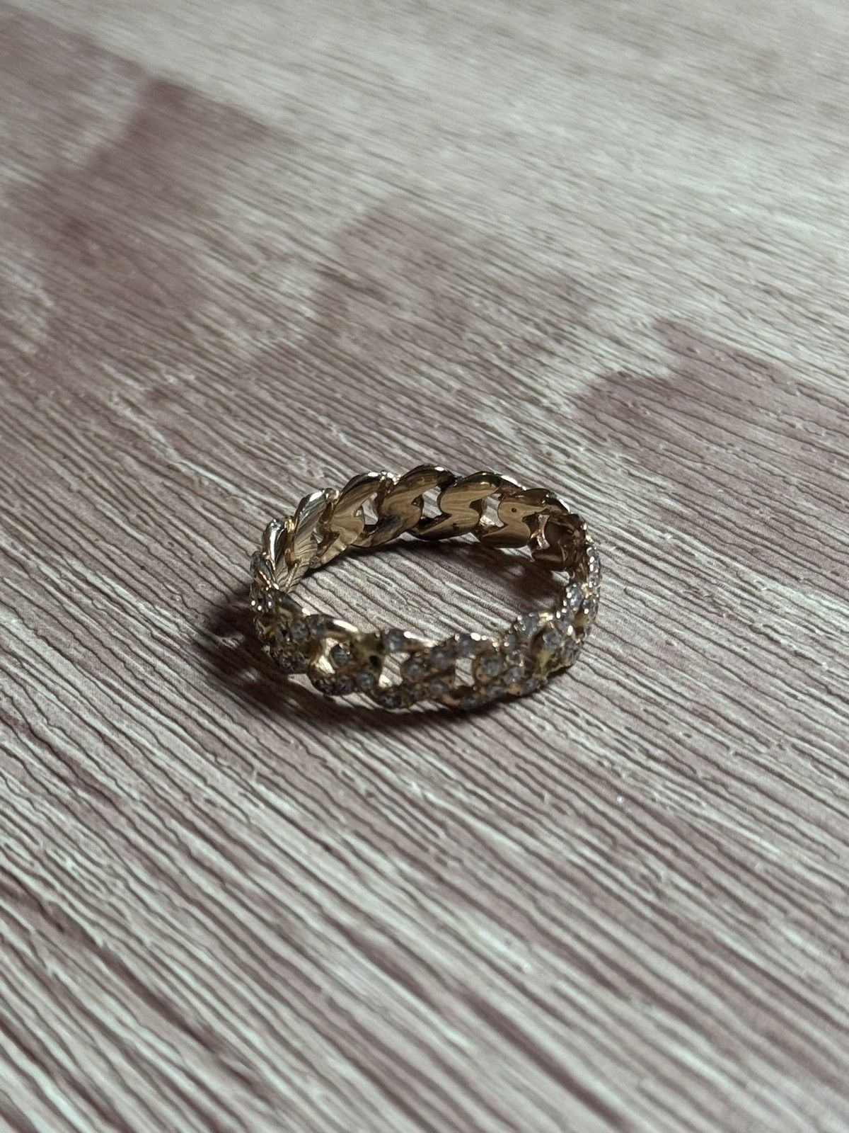 Jewelry 14K Solid Gold Iced Cuban Link Ring w/ Natural Diamonds Size ONE SIZE - 2 Thumbnail
