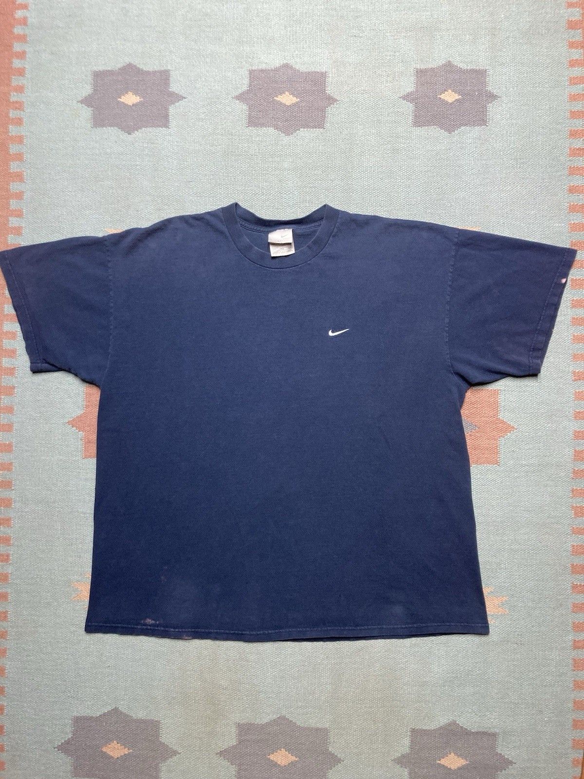 Vintage Nike t shirt embroidered swoosh check navy blue faded XXL Size US XXL / EU 58 / 5 - 1 Thumbnail