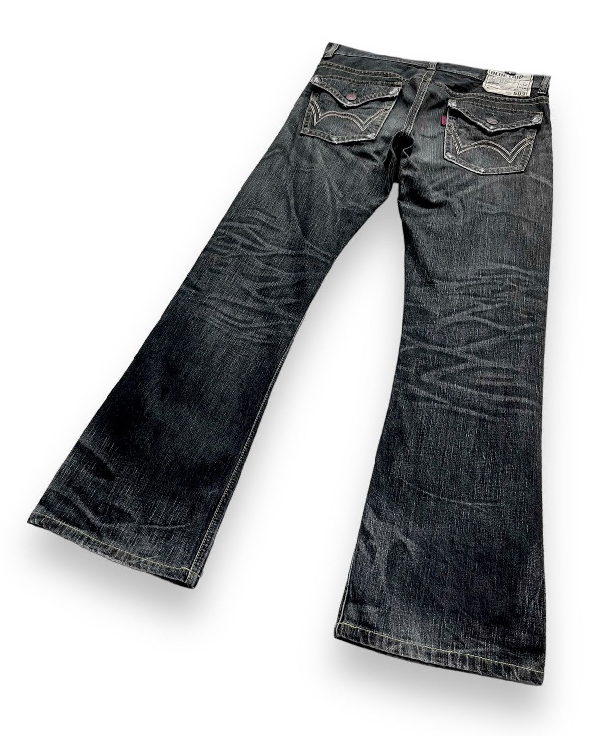 Edwin × Japanese Brand × Vintage FYE FLARE💥EDWIN BLUE TRIP Distressed Black MADE IN JAPAN💥 Size US 34 / EU 50 - 7 Thumbnail