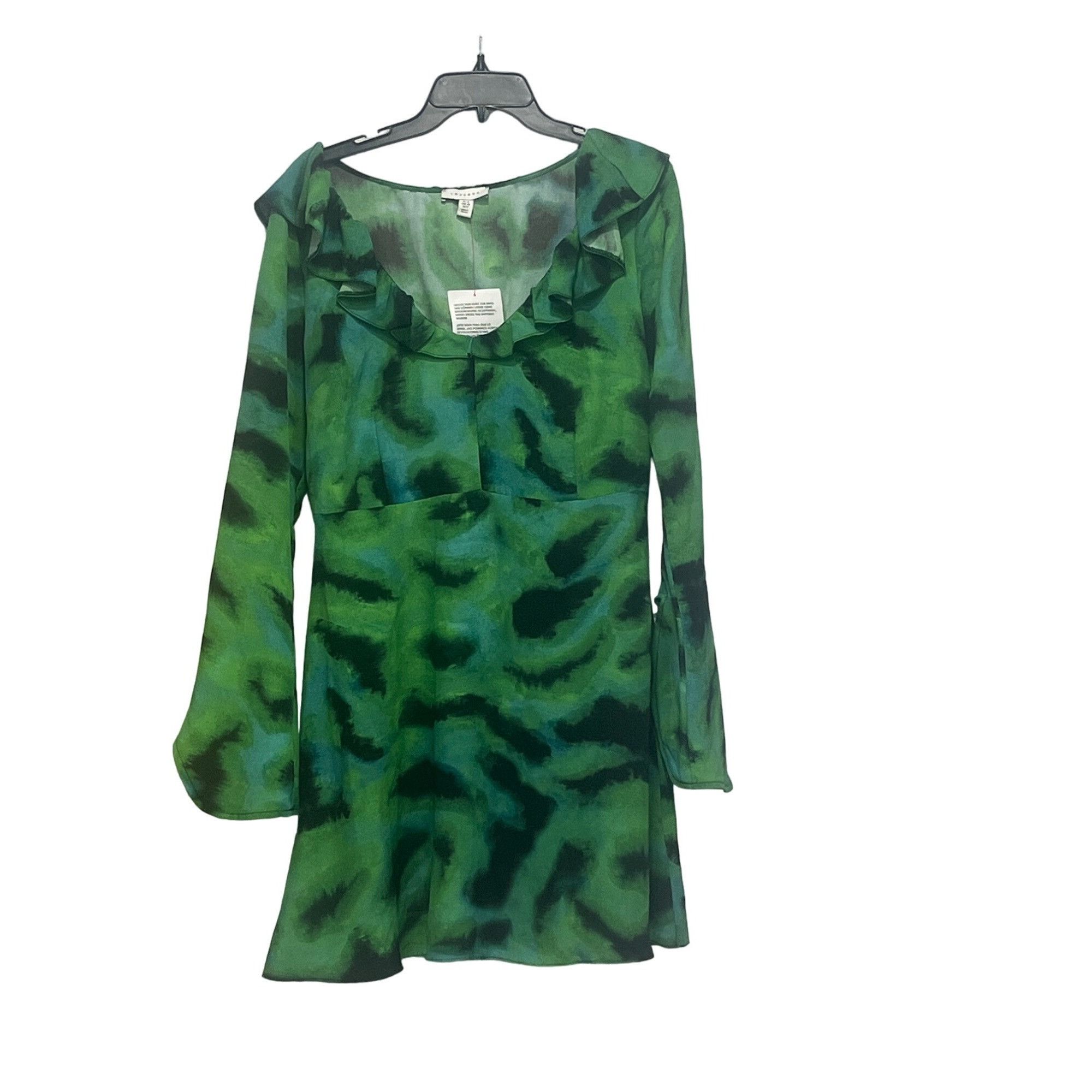 Topshop Topshop animal ruffle neck tea dress in green, US 8 Size M / US 6-8 / IT 42-44 - 4 Thumbnail