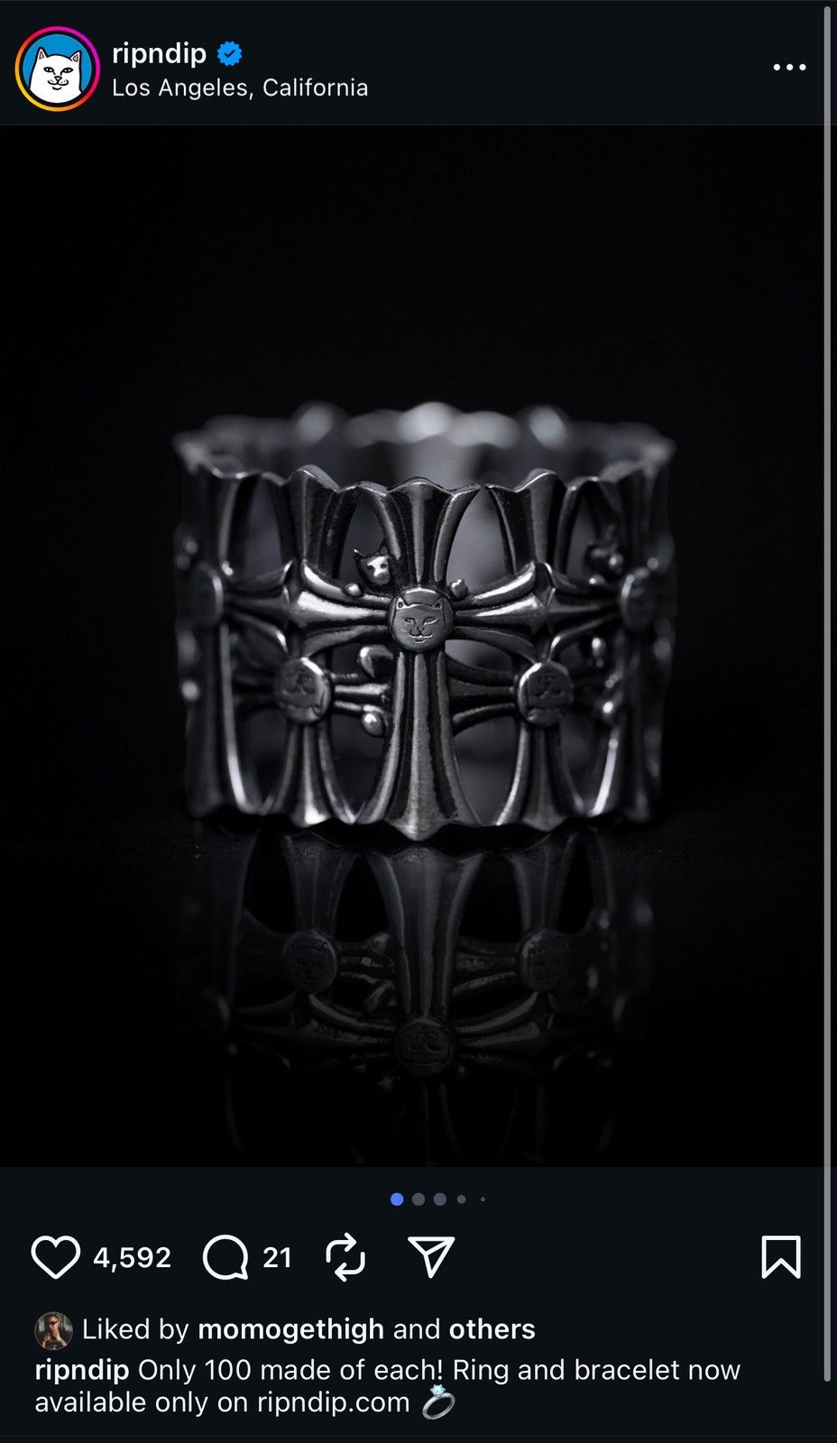RIPNDIP RIPNDIP CHROME CROSS RING (SILVER) Size ONE SIZE - 4 Thumbnail