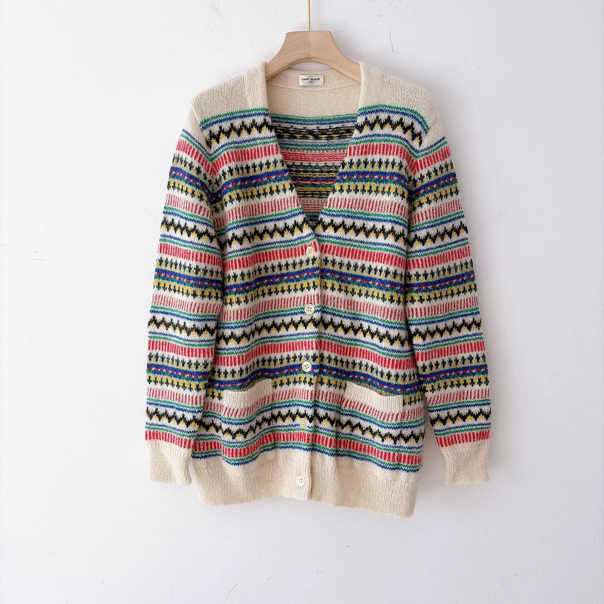 Saint Laurent Paris Saint Laurent Cream Striped Cardigan Size M / US 6-8 / IT 42-44 - 1 Thumbnail