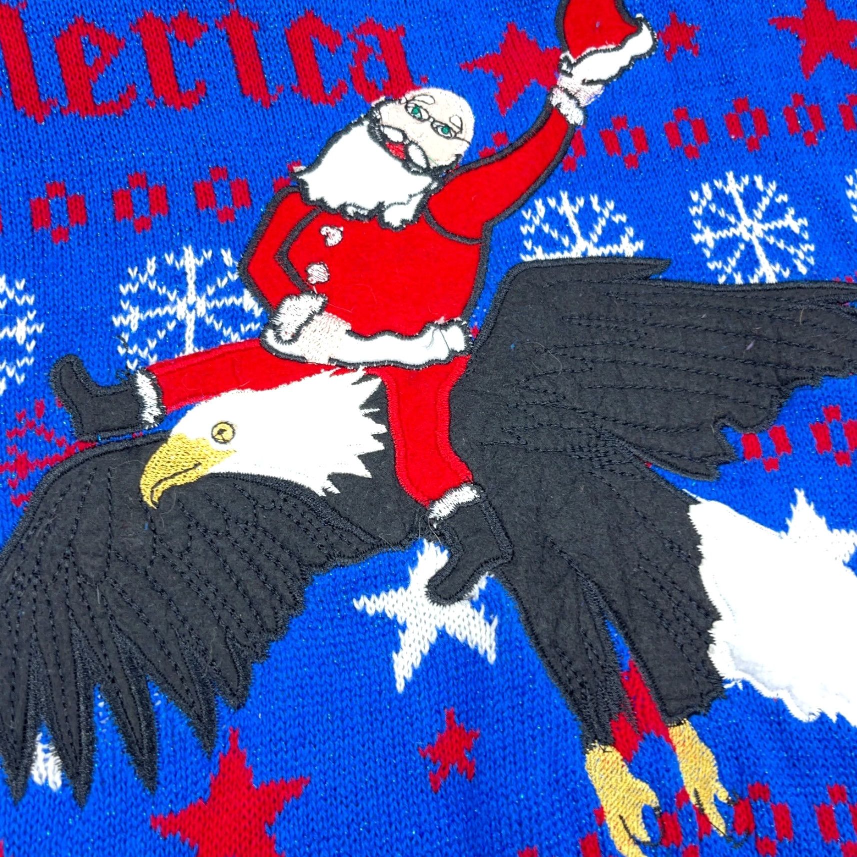 Vintage Blizzard Bay Christmas Sweater Men XXL Blue Red White Santa Jesus Eagle Rodeo Size US XXL / EU 58 / 5 - 4 Thumbnail