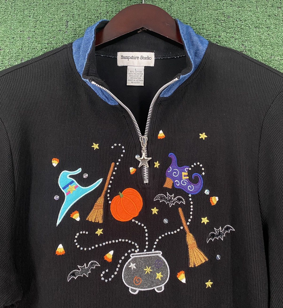Other Vintage Y2K Halloween Witch Pumpkin Candy 1/2 Zip Shirt Size L / US 10 / IT 46 - 2 Thumbnail
